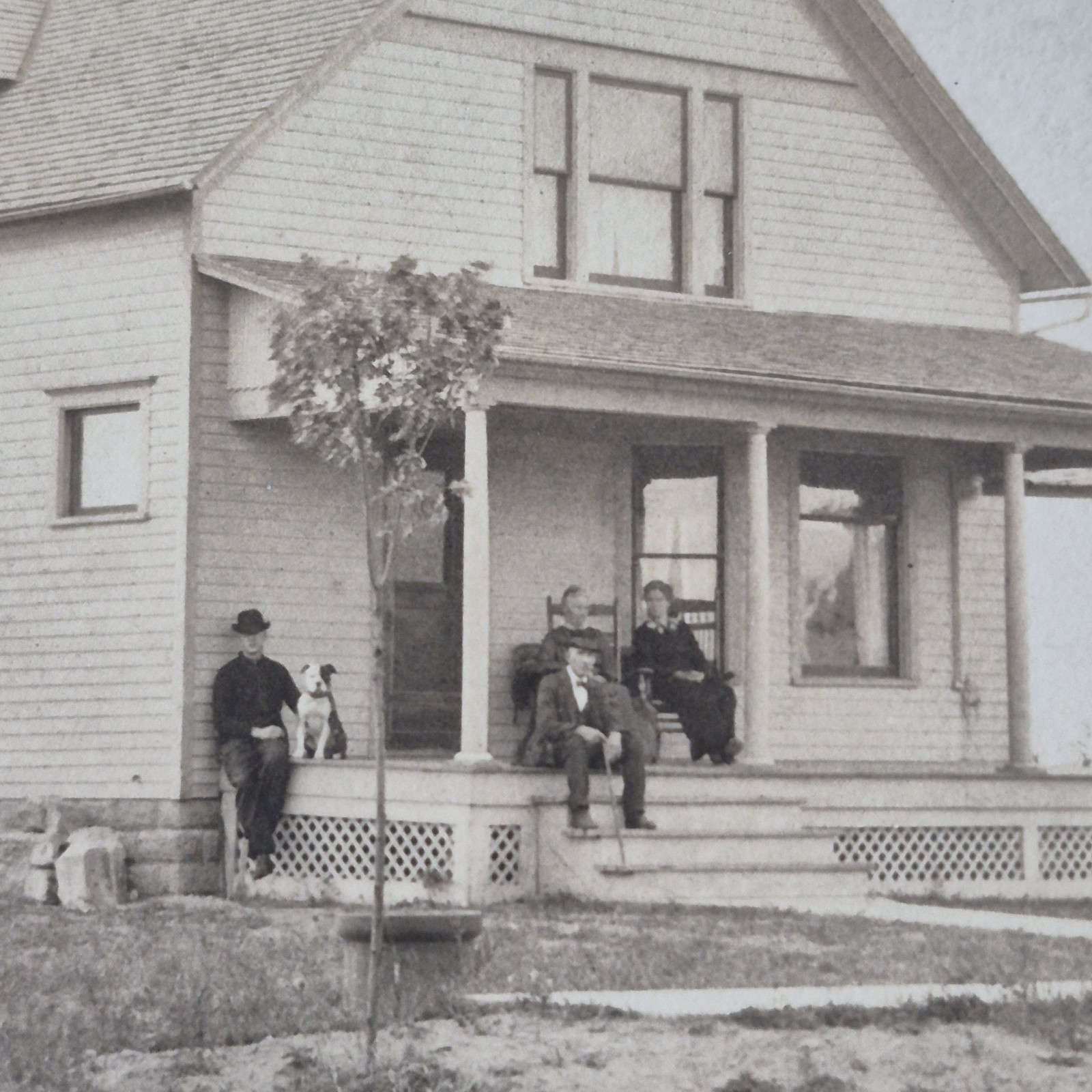 Antique RPPC Postcard Edwardian Family Farmhouse Porch Dog Bull Terrier c1910 Antique RPPC Postcard Edwardian Family Farmhouse Porch Dog Bull Terrier c1910