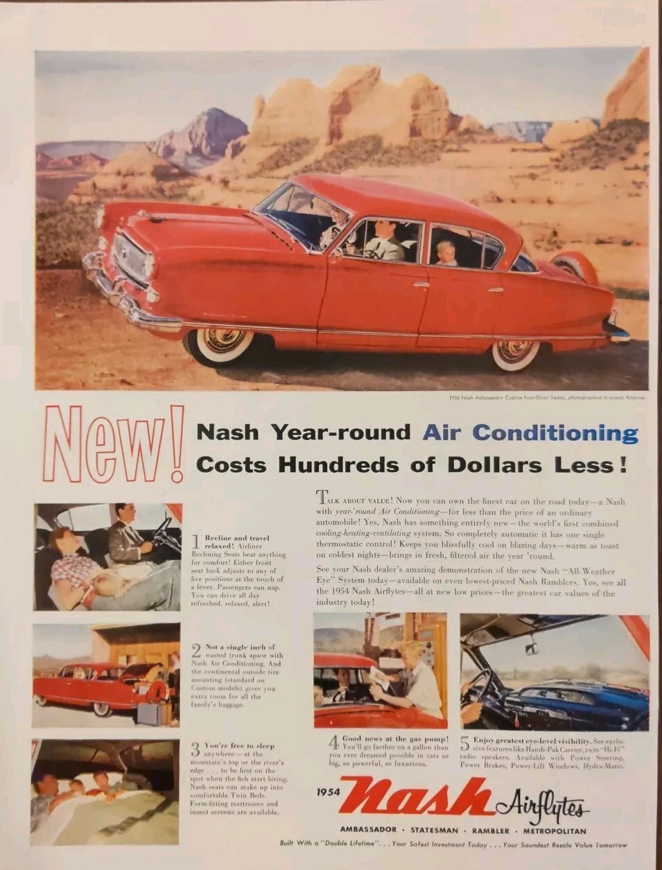 Vintage 1954 Nash Red 4 Door Ambassador With AC In Southwest Desert Vintage 1954 Nash Red 4 Door Ambassador With AC In Southwest Desert