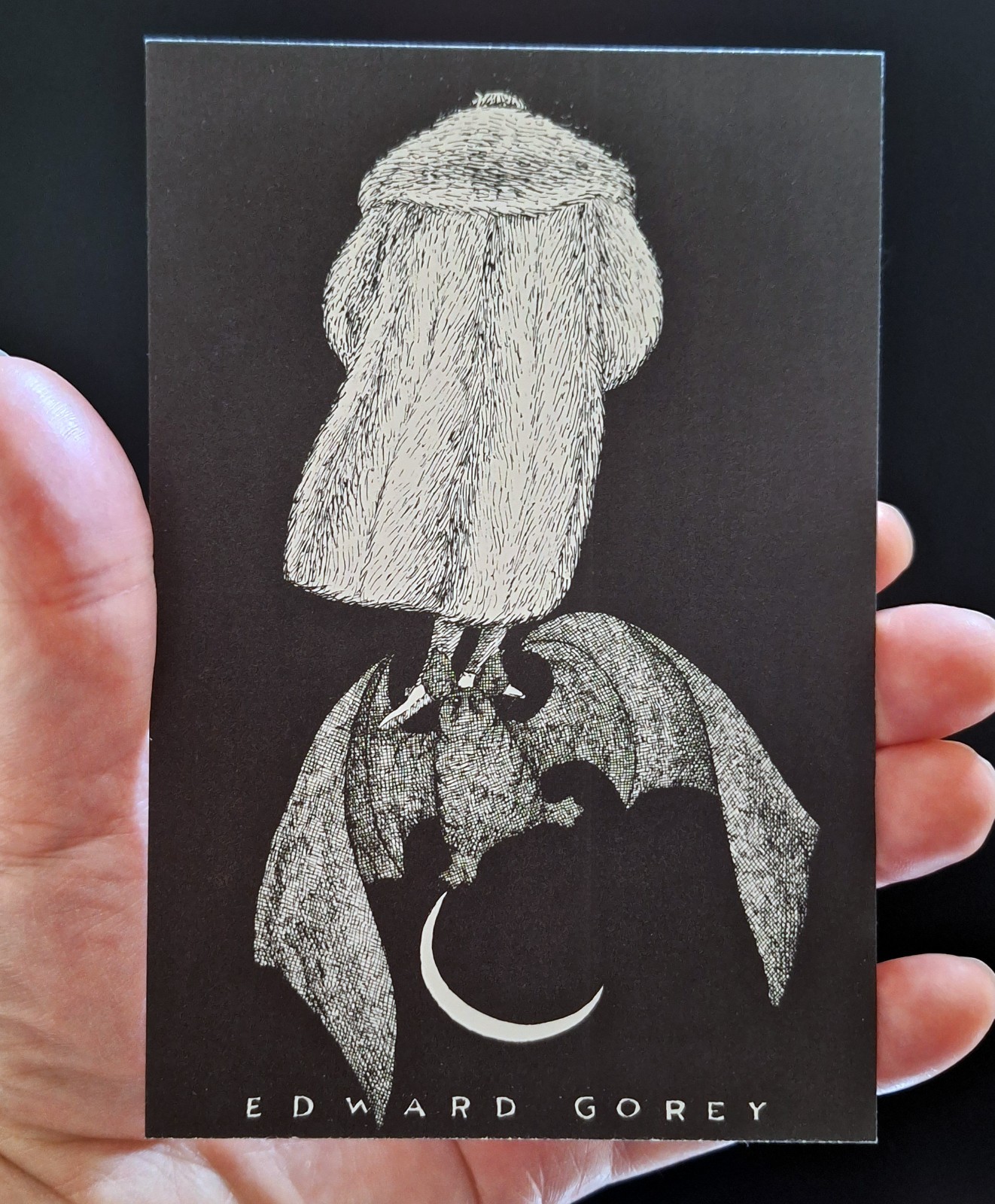Edward Gorey original Halloween Postcard – Bat over Moon, 1978 - UNUSED Edward Gorey original Halloween Postcard – Bat over Moon, 1978 - UNUSED