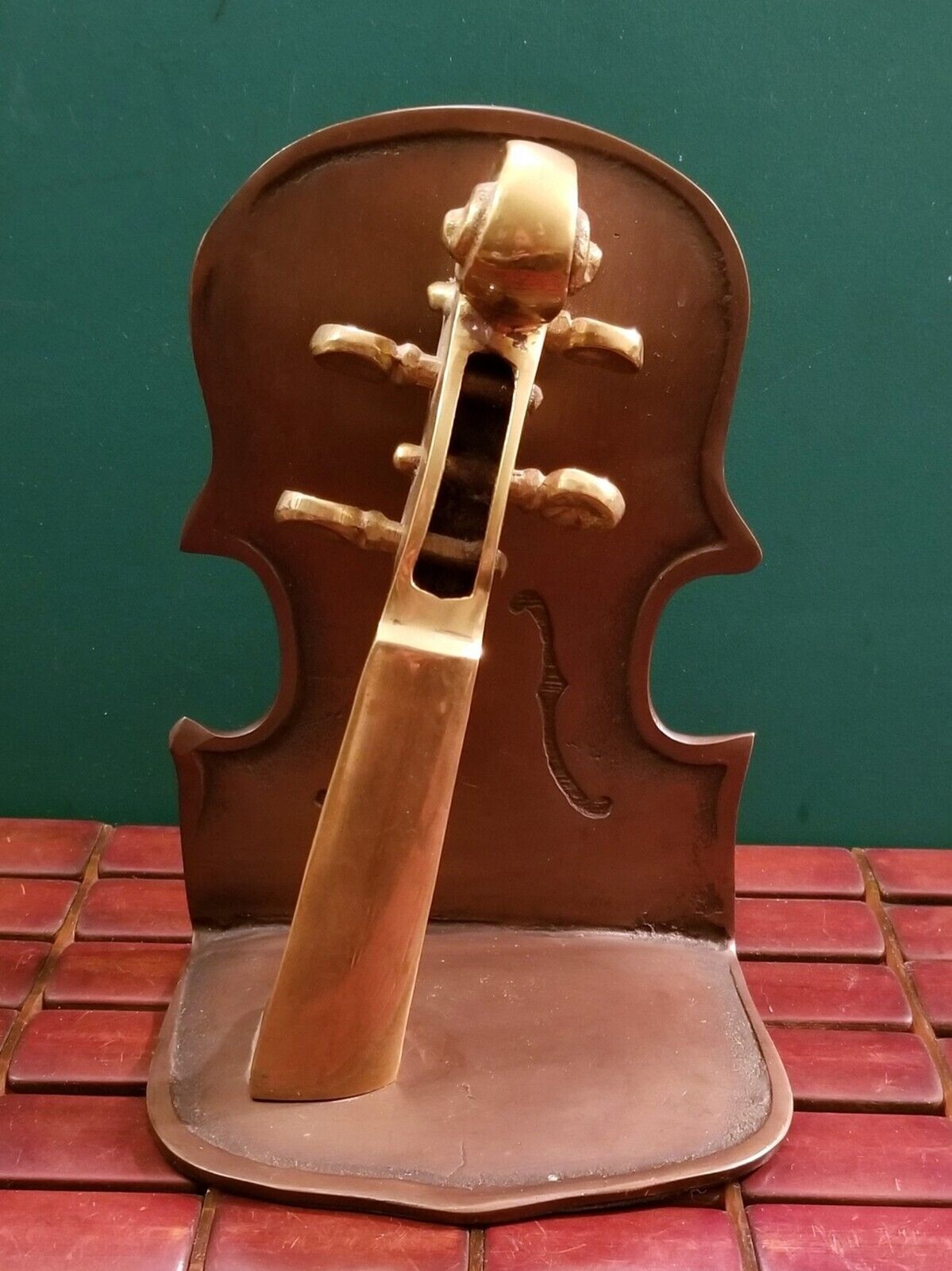 Vintage Handcrafted Solid Brass Violin Bookend 7\ Vintage Handcrafted Solid Brass Violin Bookend 7\