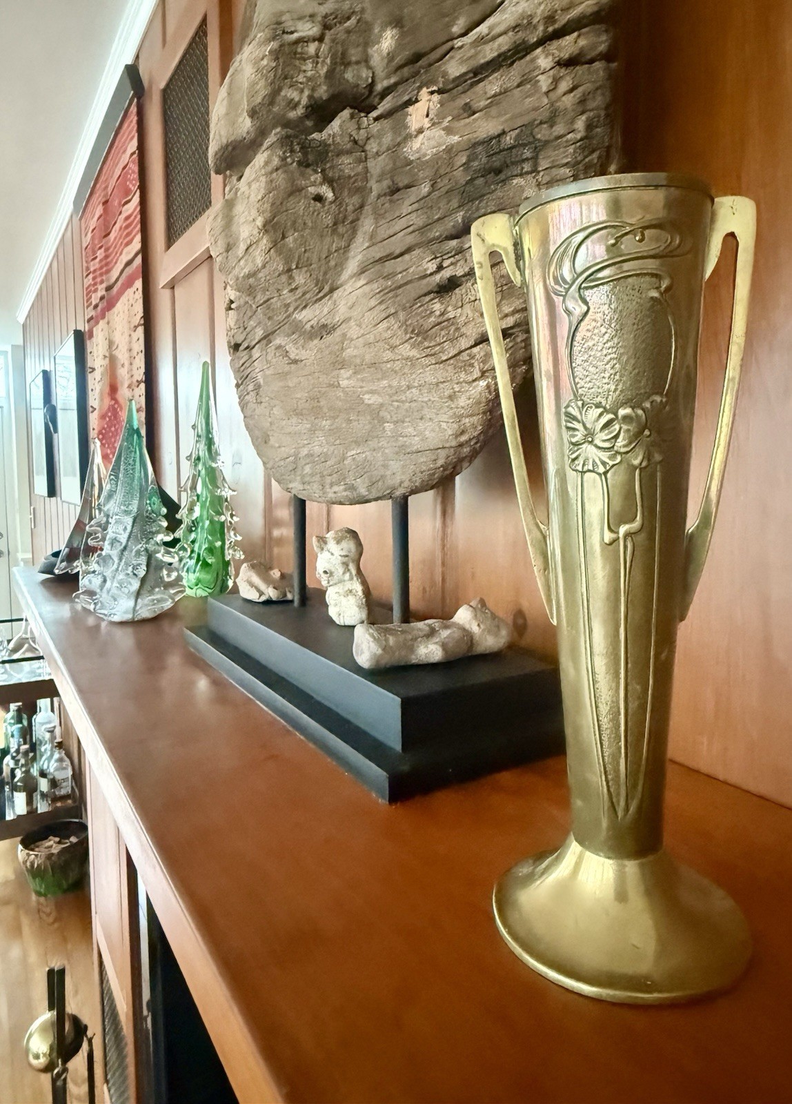 Antique Arts & Crafts Period 1905-1910 Water Lilly Or Flower Brass Handled Vase Antique Arts & Crafts Period 1905-1910 Water Lilly Or Flower Brass Handled Vase
