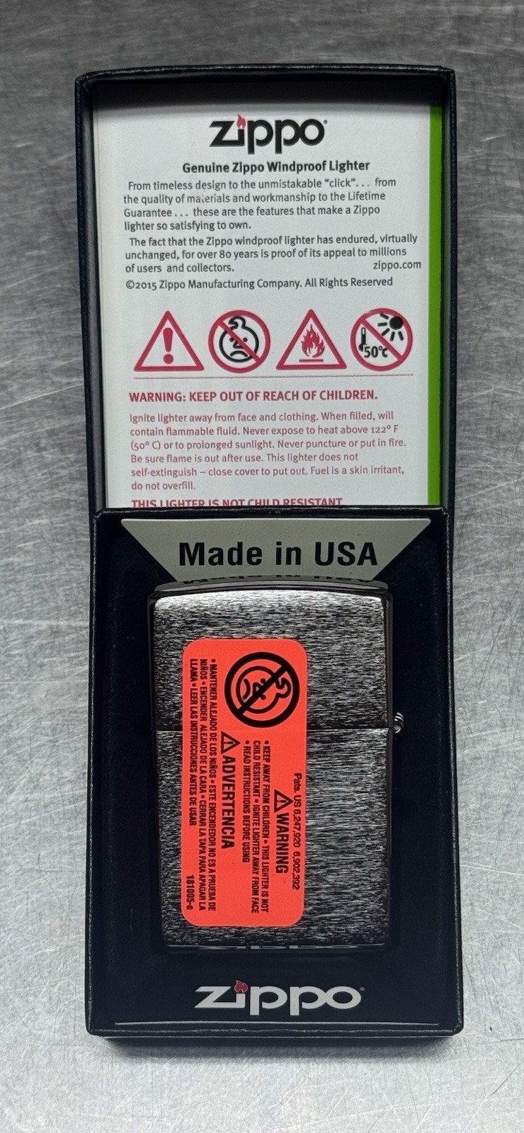 Zippo Genuine Windproof Lighter Made in USA Brushed Chrome with Box