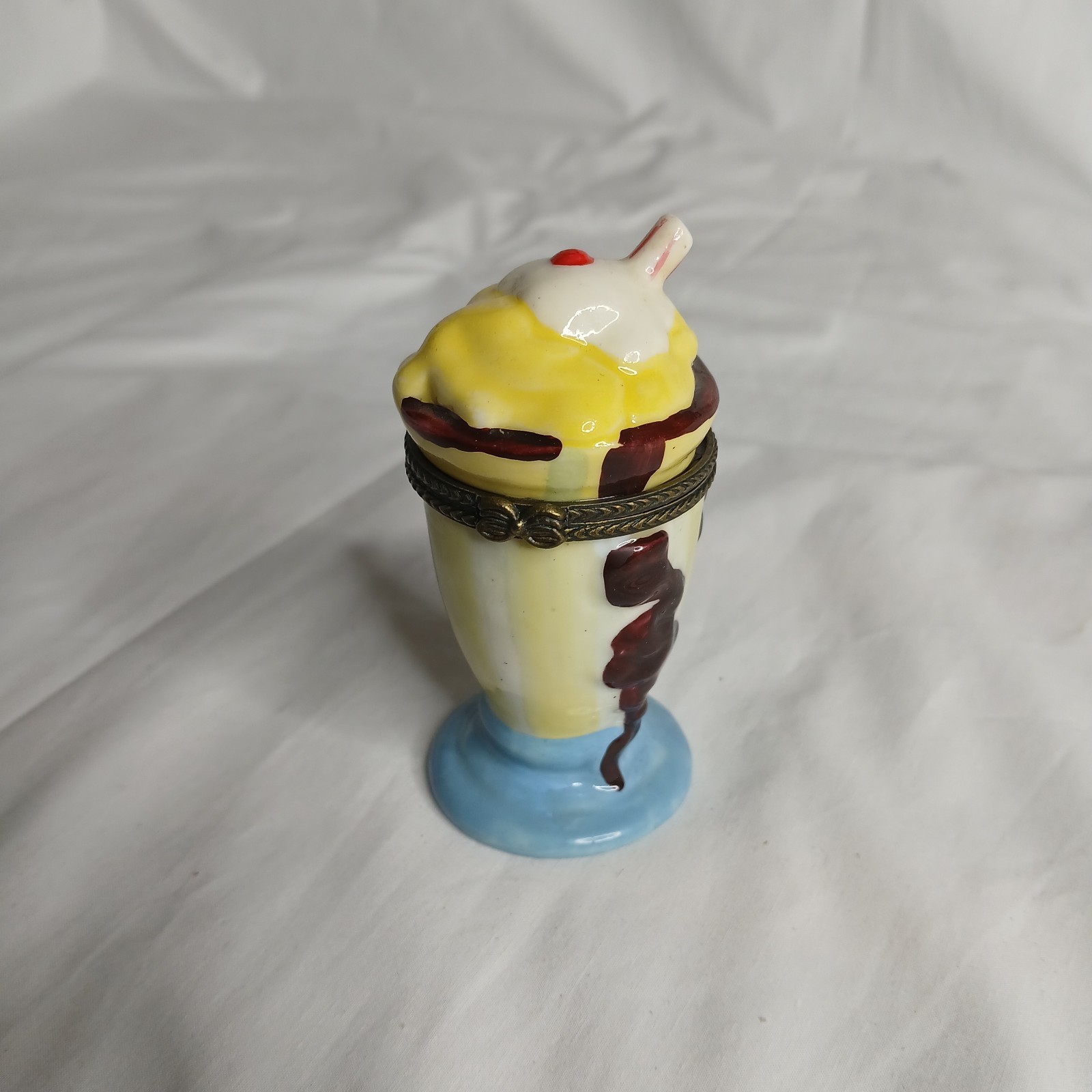 Vintage Ice Cream MilkshakeTrinket Box Hinged Box Cherry on top Straw Chocolate 