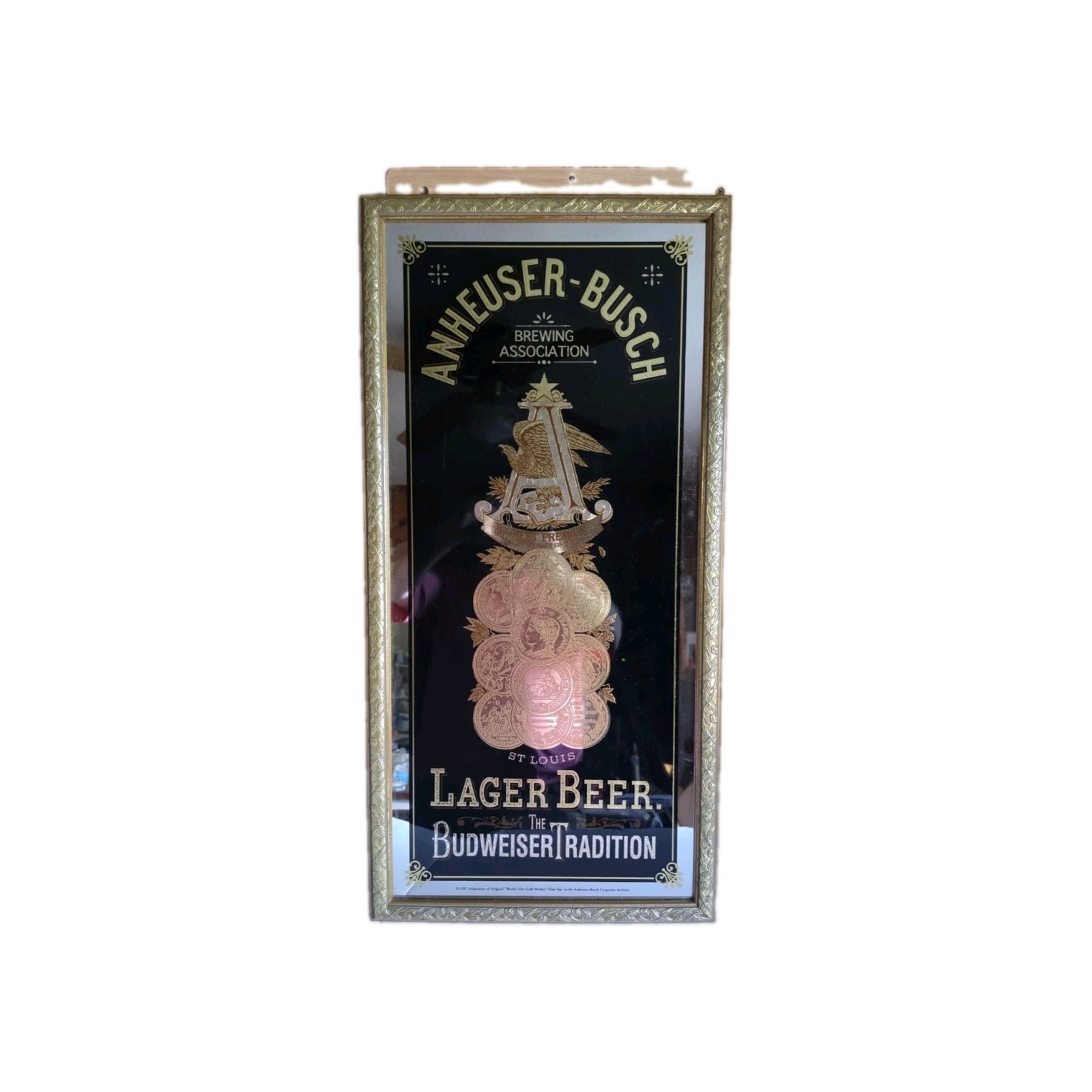 1997 Budweiser Anheuser Busch Worlds Fair Gold Medals Mirror Glass N7156 1997 Budweiser Anheuser Busch Worlds Fair Gold Medals Mirror Glass N7156