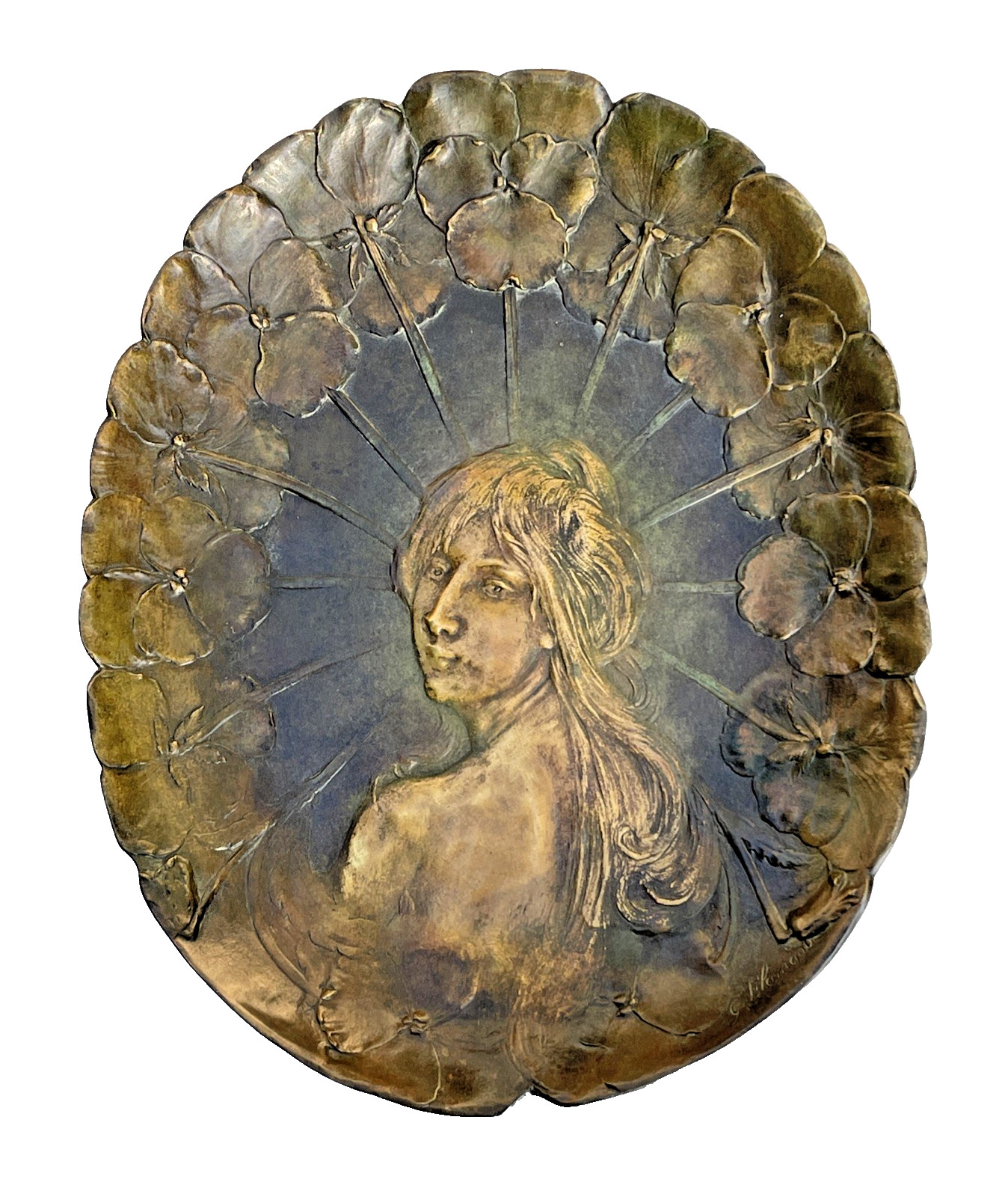 Art Nouveau Figural Woman Bronze Tray Signed G. Flamand Georges 12\