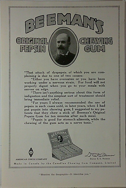 1918     BeeMan\'s Original Pepsin Chewing Gum    Magazine Print Ad