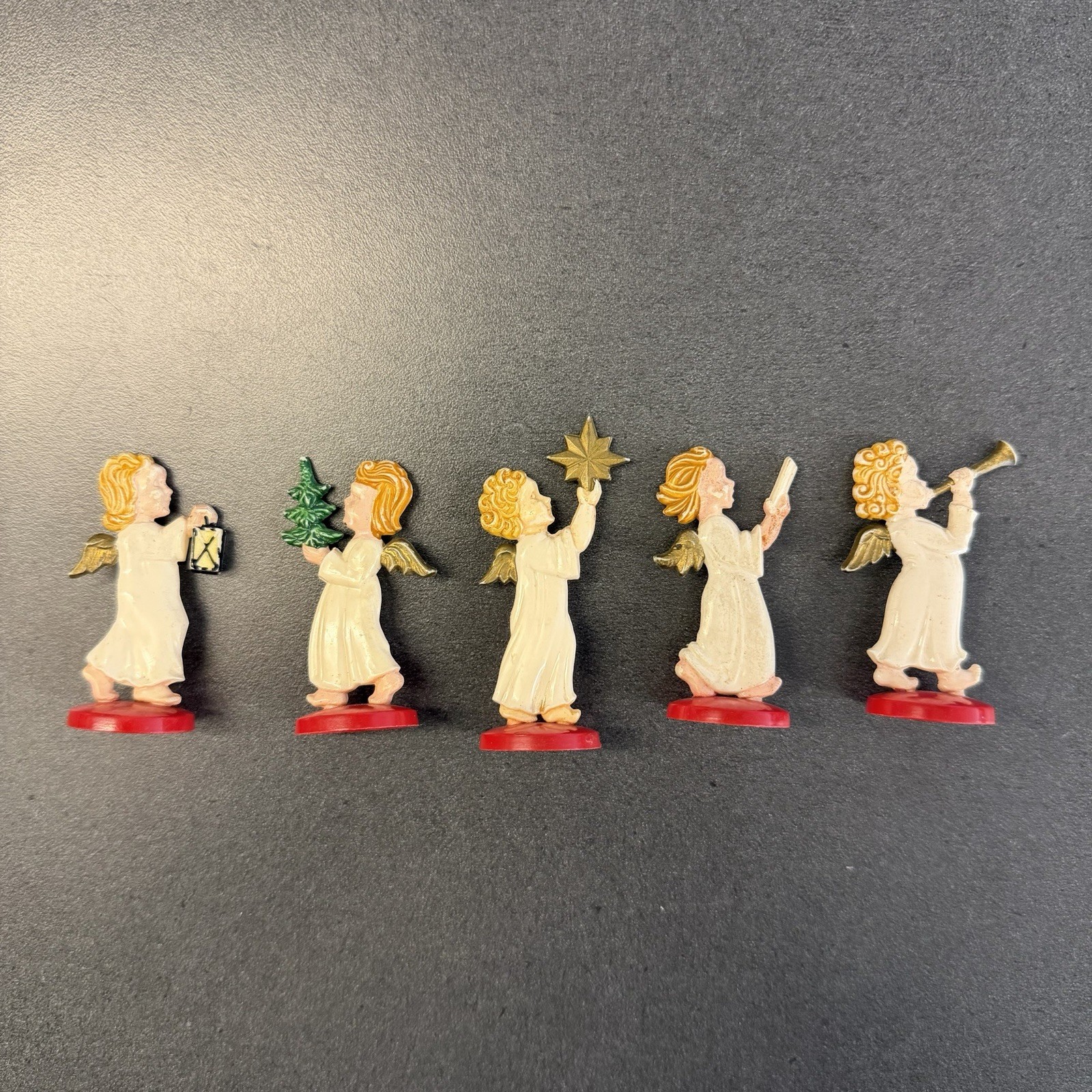 Vintage 40's or 50s Celluloid Plastic German 2” Angels Christmas Figures x5 Rare