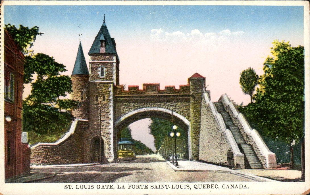Quebec City - St Louis Gate La Porte Saint-Louis Streetcar - Postcard circa 1920