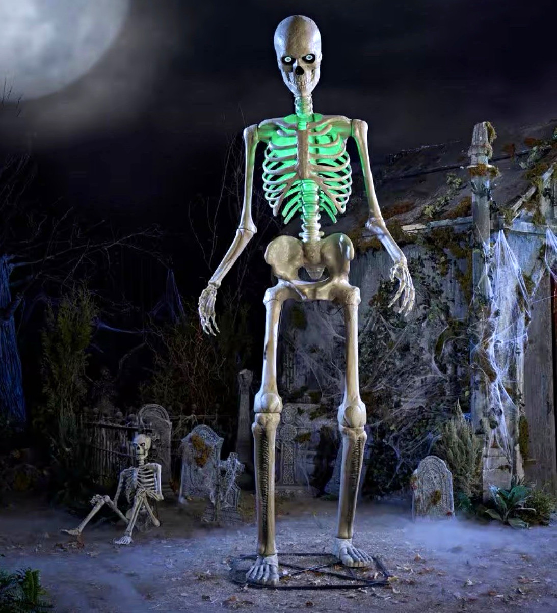 12 ft Animated Skeleton LED App-Controlled w/ LCD Eyes AND husky storage box