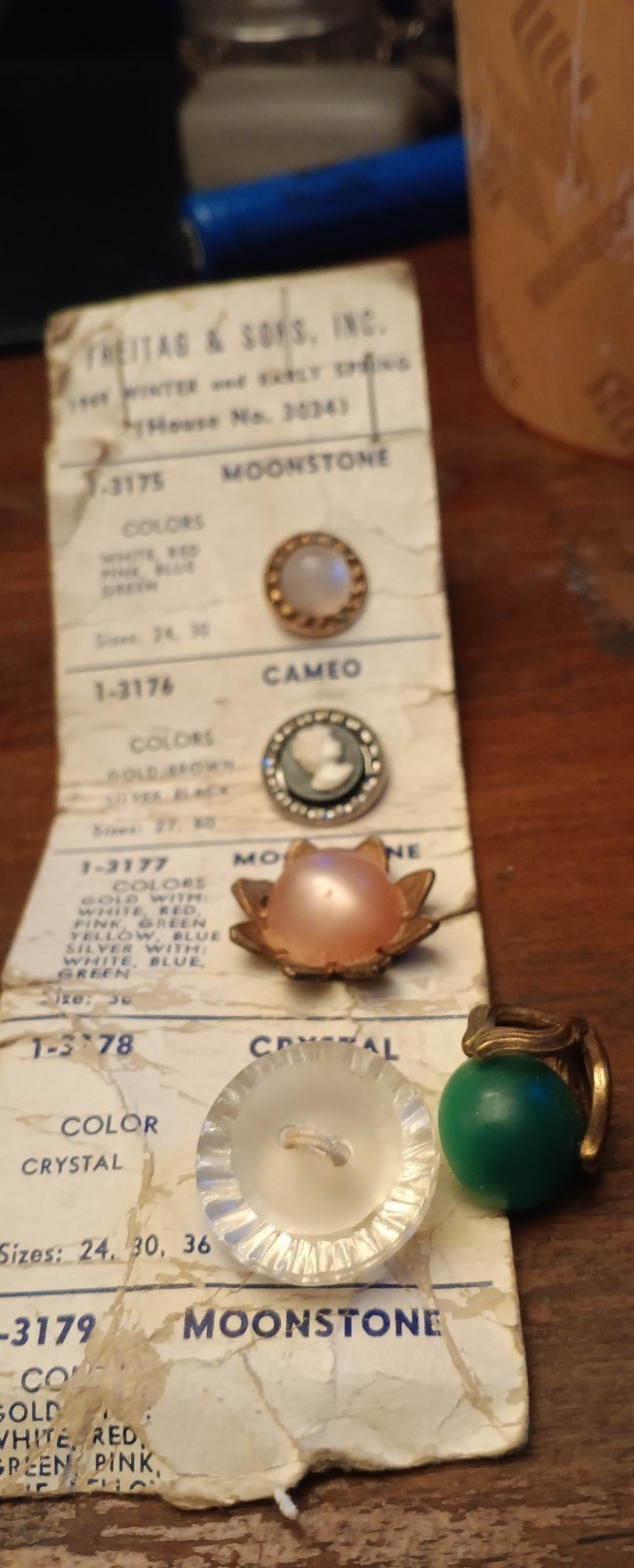 Vintage 1949 Buttons Lot. 3 Moonstone Cameo Crystal New OLD STOCK Vintage 1949 Buttons Lot. 3 Moonstone Cameo Crystal New OLD STOCK