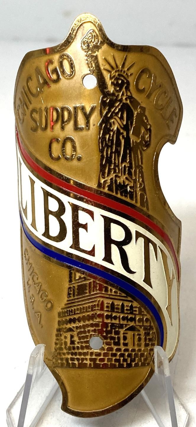 NOS vintage Schwinn LIBERTY bicycle Head Badge Chicago Cycle Supply Co NOS vintage Schwinn LIBERTY bicycle Head Badge Chicago Cycle Supply Co