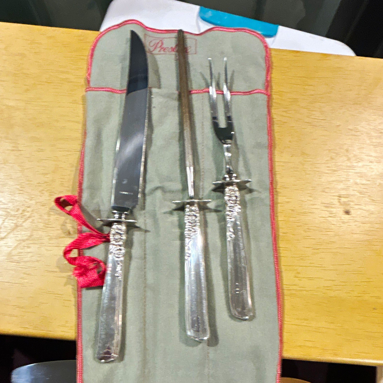 Prestige 3-Piece Stainless Steel Carving Set w/ Roll Case Knife Fork Steel Prestige 3-Piece Stainless Steel Carving Set w/ Roll Case Knife Fork Steel