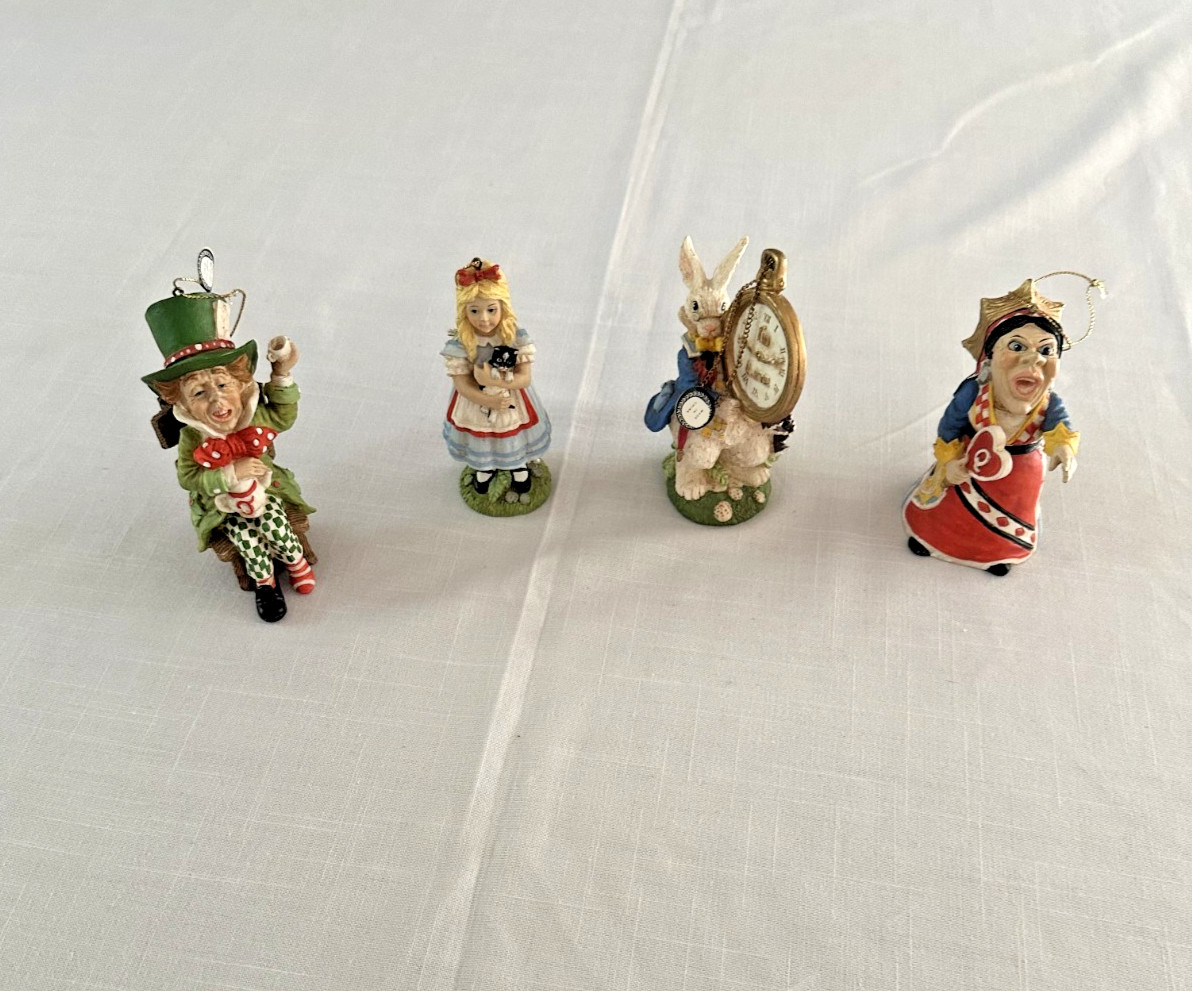 Vtg Alice in Wonderland Resin Ornament Set Alice, Rabbit, Queen, MadHatter DS29 Vtg Alice in Wonderland Resin Ornament Set Alice, Rabbit, Queen, MadHatter DS29