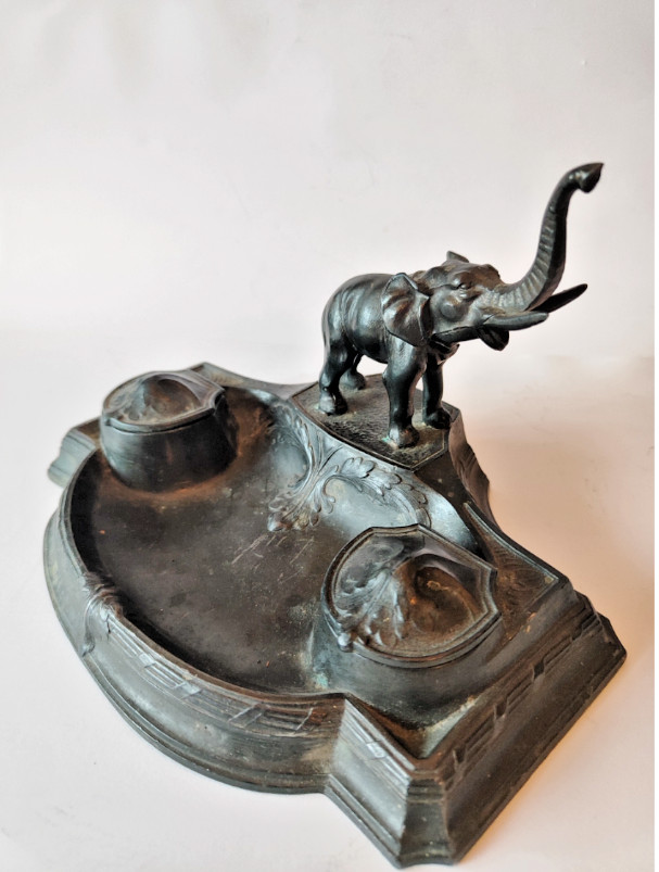 Antique Elephant Double Inkwell Desk Set – 1930s European Art Deco Style Rare Antique Elephant Double Inkwell Desk Set – 1930s European Art Deco Style Rare