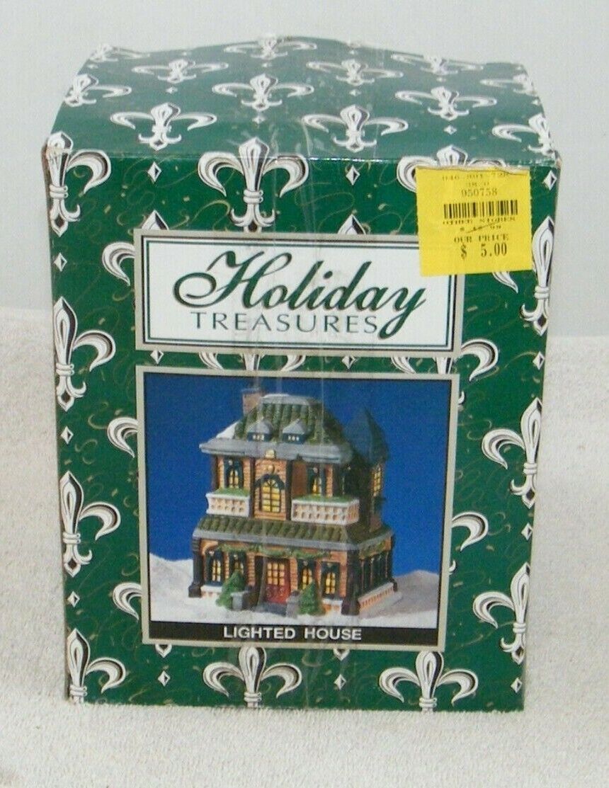 NEW VINTAGE HOLIDAY TREASURES TWO STORY HOUSE BUILDING, LIGHTED, RARE