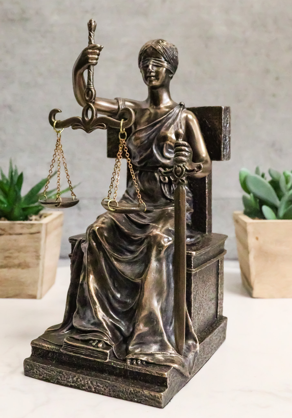 Ebros Seated Lady Justice in Blindfold with Scales and Sword Statue 8.25\