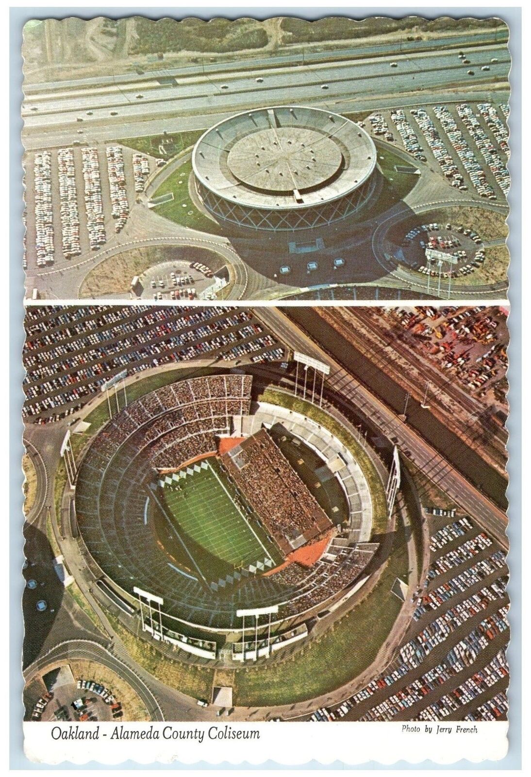 Bird's Eye View Of Oakland Alameda County Coliseum California Dual View Postcard