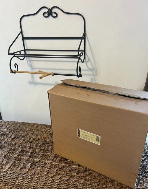NEW LONGABERGER WROUGHT IRON UTILITY WALL SHELF w/ TOWEL BAR