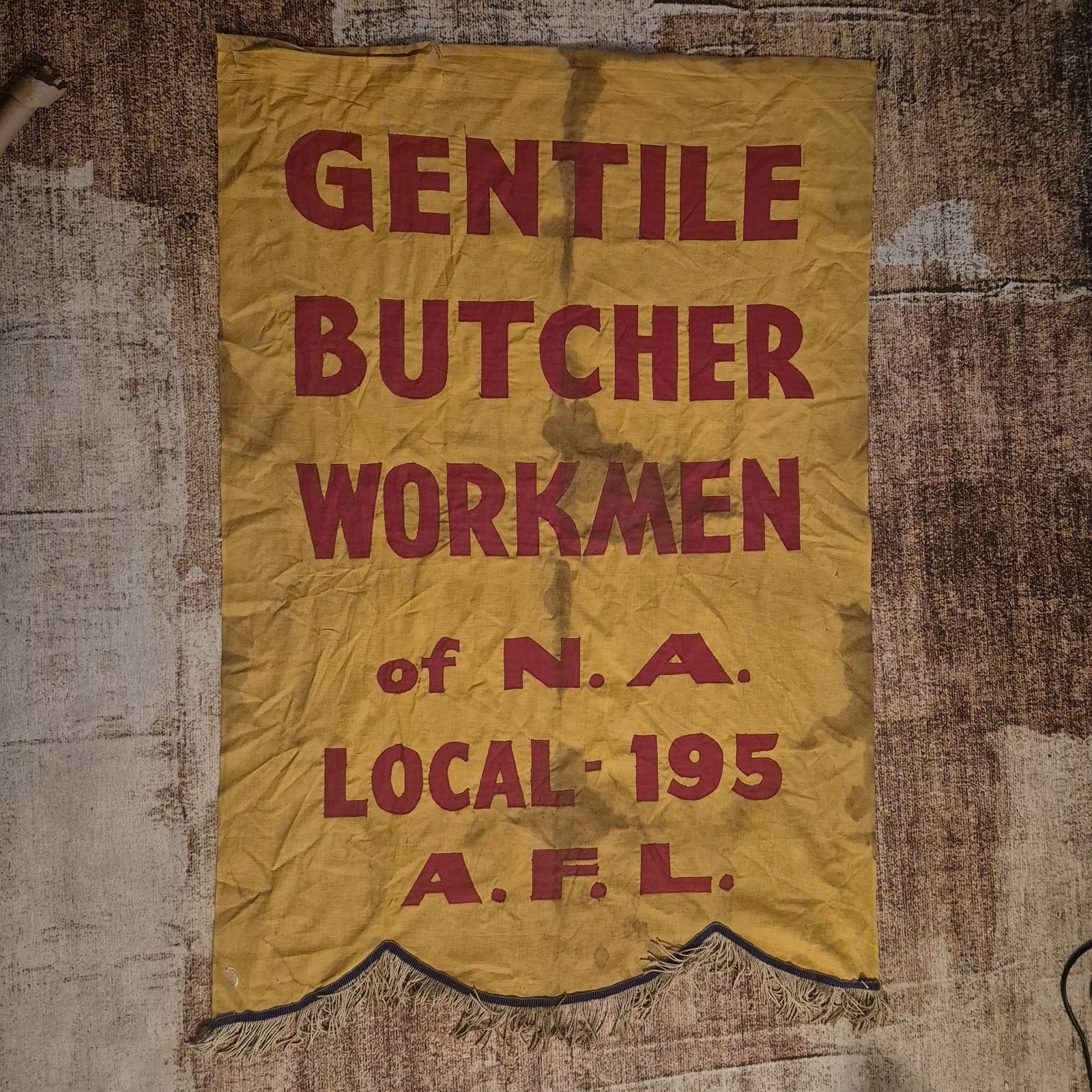 Vintage 1940s Butcher Workmen Local 195 AFL Labor Union Banner Sewn Philly PA