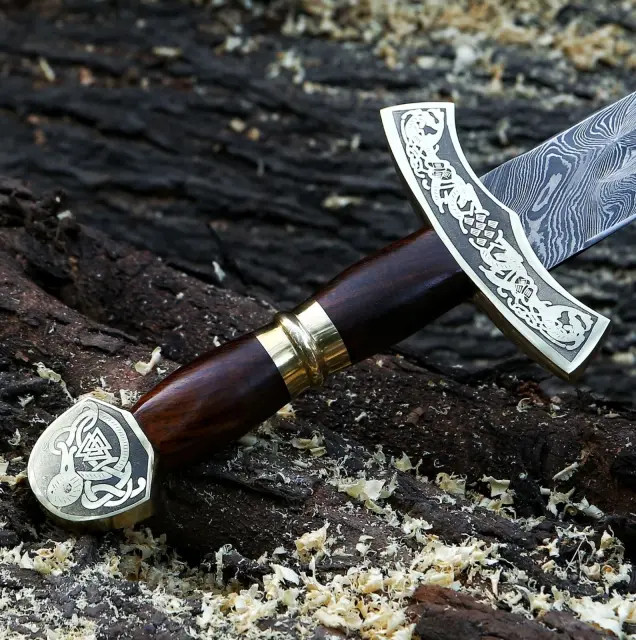 Custom Made Long Damascus Steel Medieval Viking Sword Rosewood Handle Custom Made Long Damascus Steel Medieval Viking Sword Rosewood Handle