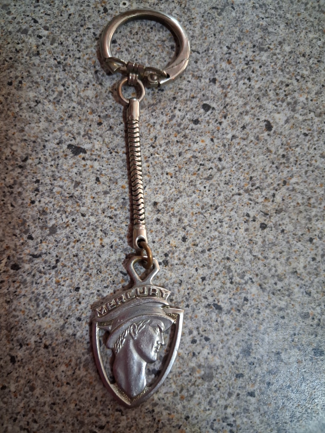 Vintage Mercury Man Keychain. Silvertone.  Collectible Automobile Memorabilia 