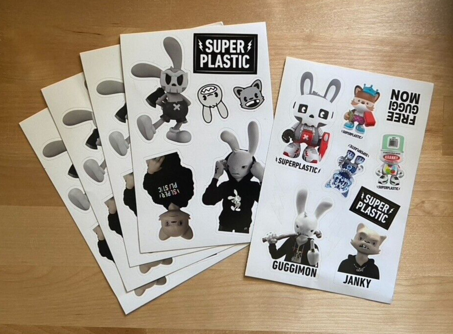 Superplastic Sticker Sheets (Lot of 5) - Janky, Guggimon, Kid Robot, Super 7 Superplastic Sticker Sheets (Lot of 5) - Janky, Guggimon, Kid Robot, Super 7