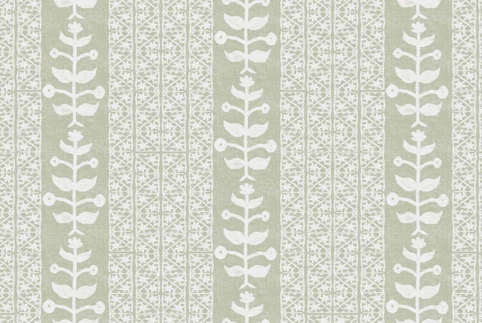 Lulie Wallace Branching Leaf Striped Linen Cotton Print Fabric- Isa Sage 6.10 yd Lulie Wallace Branching Leaf Striped Linen Cotton Print Fabric- Isa Sage 6.10 yd
