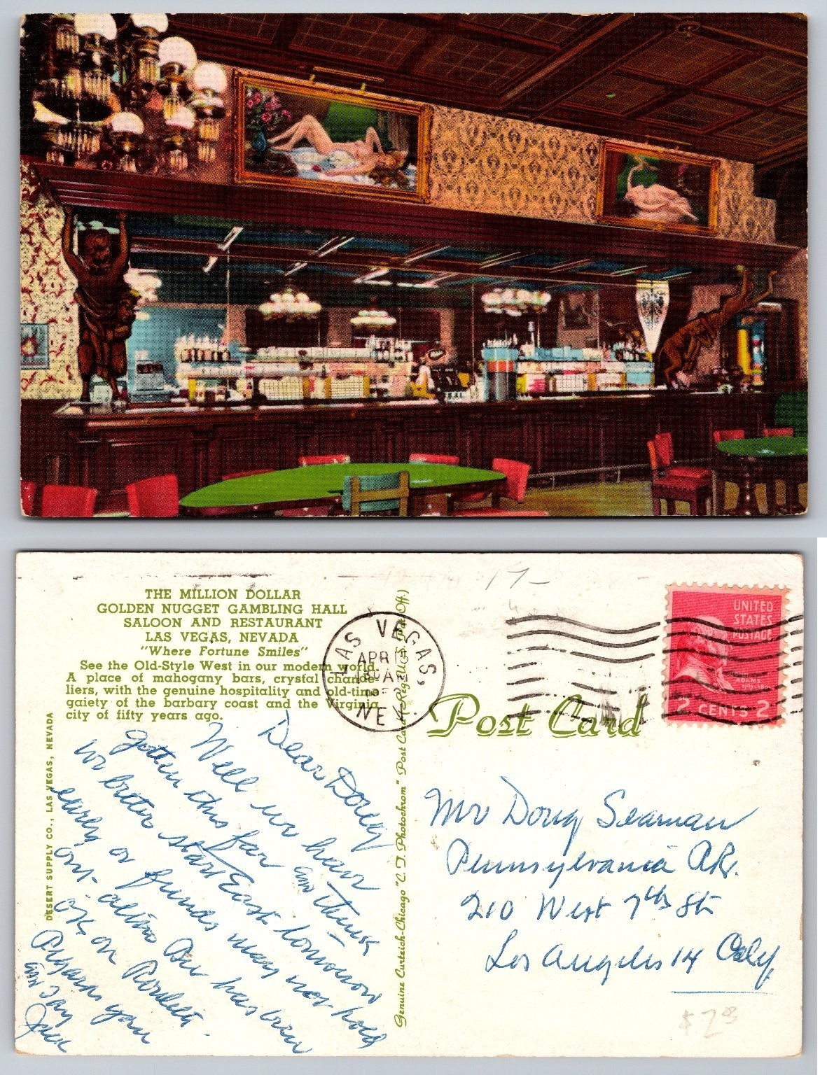 Vintage Golden Nugget Gambling Hall Las Vegas NV Postcard Posted 1950s Vintage Golden Nugget Gambling Hall Las Vegas NV Postcard Posted 1950s