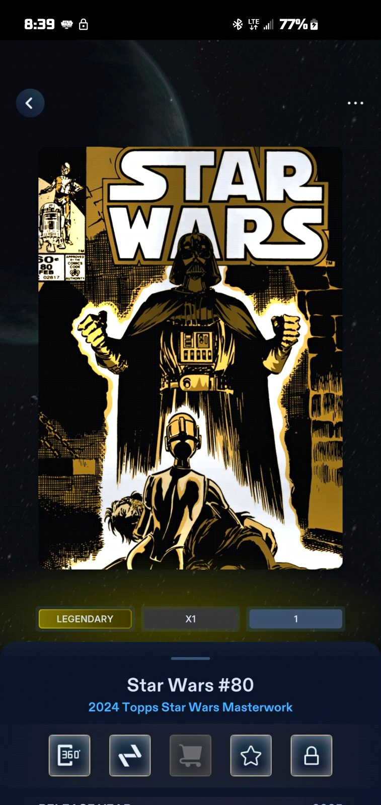 Topps 2024 Star Wars Masterwork Digital Card #80 Comic Covers Gold Metal 1/1 Topps 2024 Star Wars Masterwork Digital Card #80 Comic Covers Gold Metal 1/1