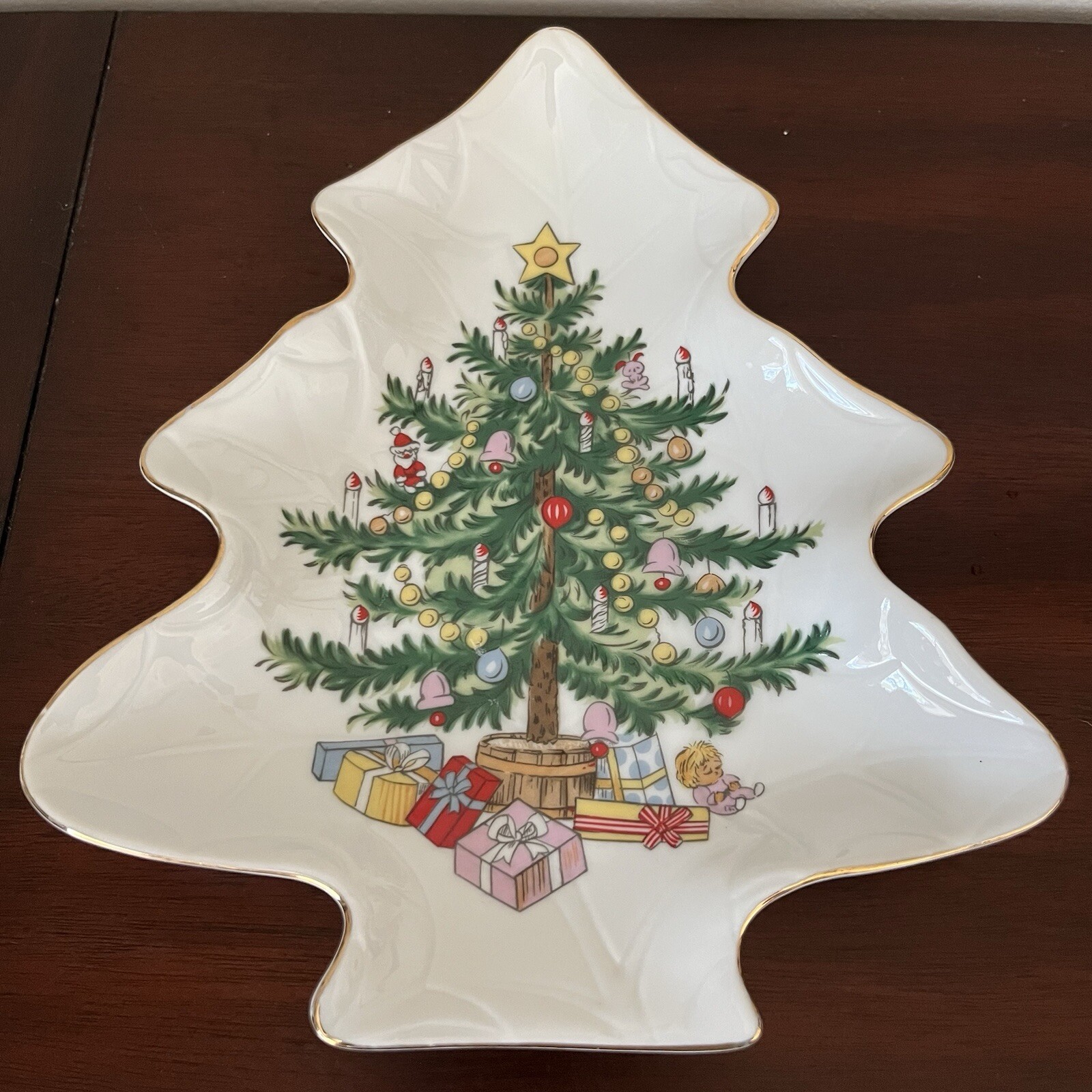 Lefton Christmas Tree Shaped Tray - Gorgeous- Gold Rimmed - No Chips