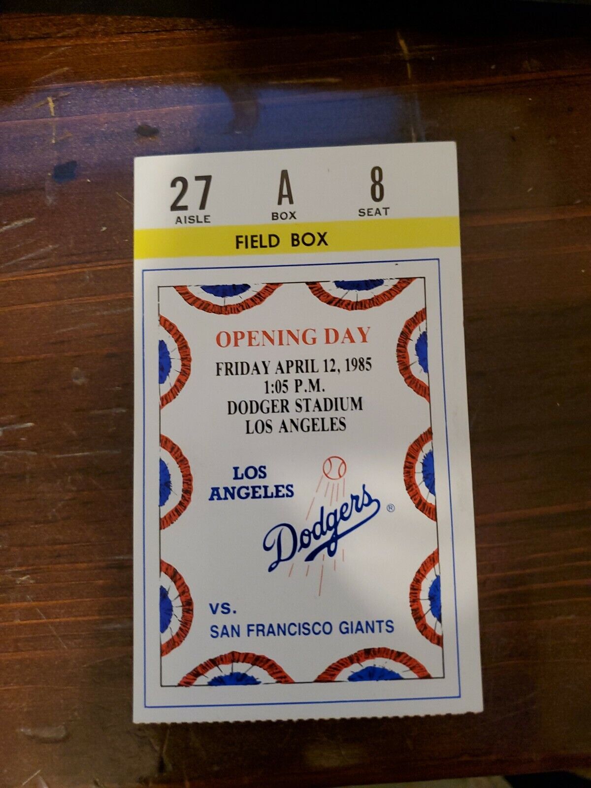 1985 Opening Day Los Angeles LA Dodgers Ticket Stub 