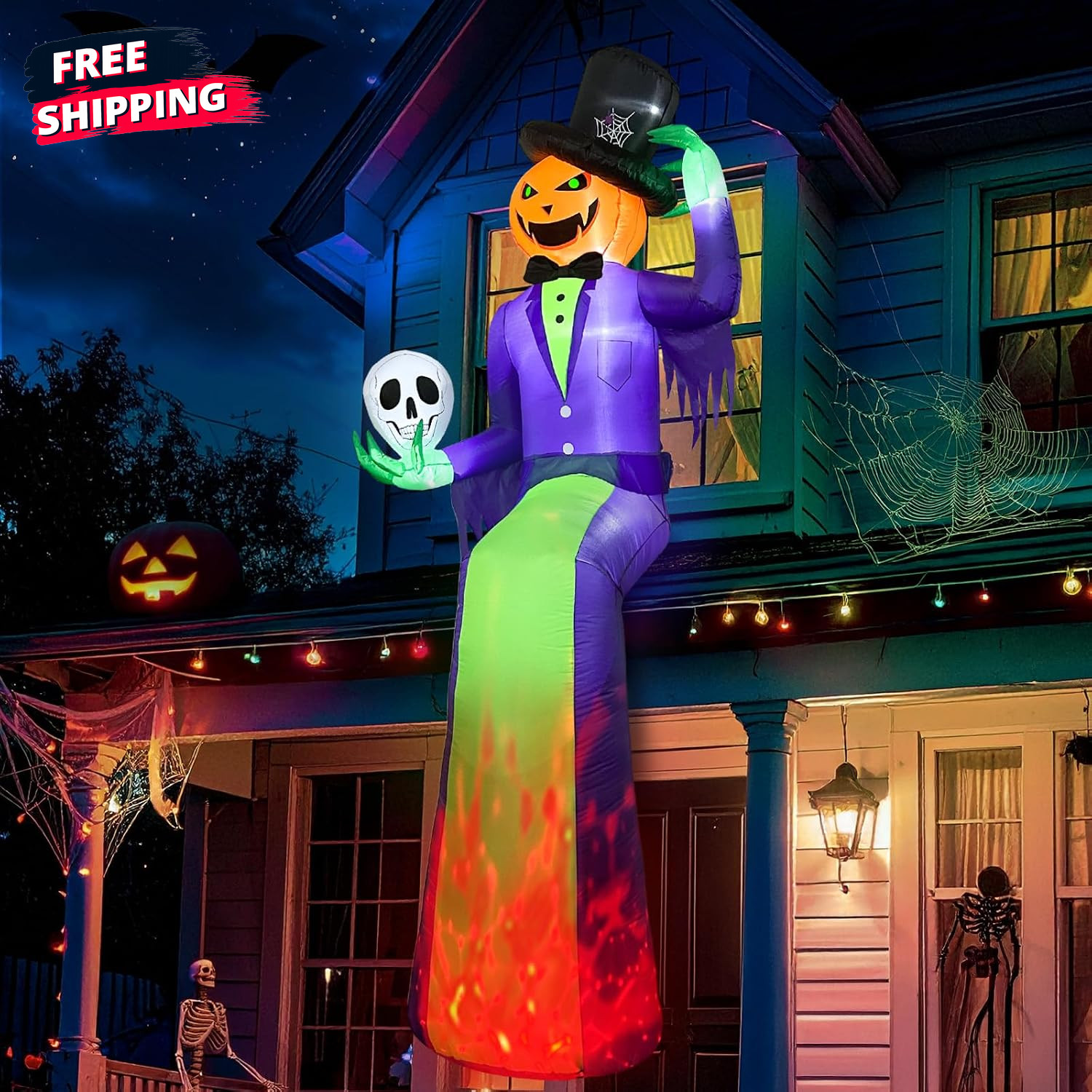 10FT Giant Halloween Inflatables, Sitting Inflatable Pumpkin Man Decor