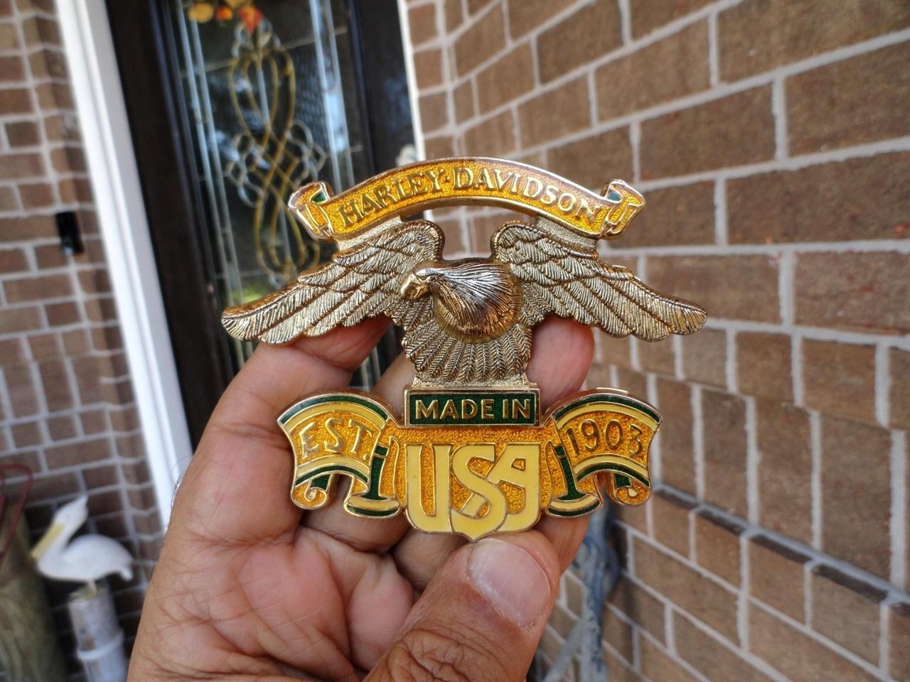 vintage Harley-Davidson SISSY BAR, BATTERY BOX Golden Eagle Emblem Medallion USA