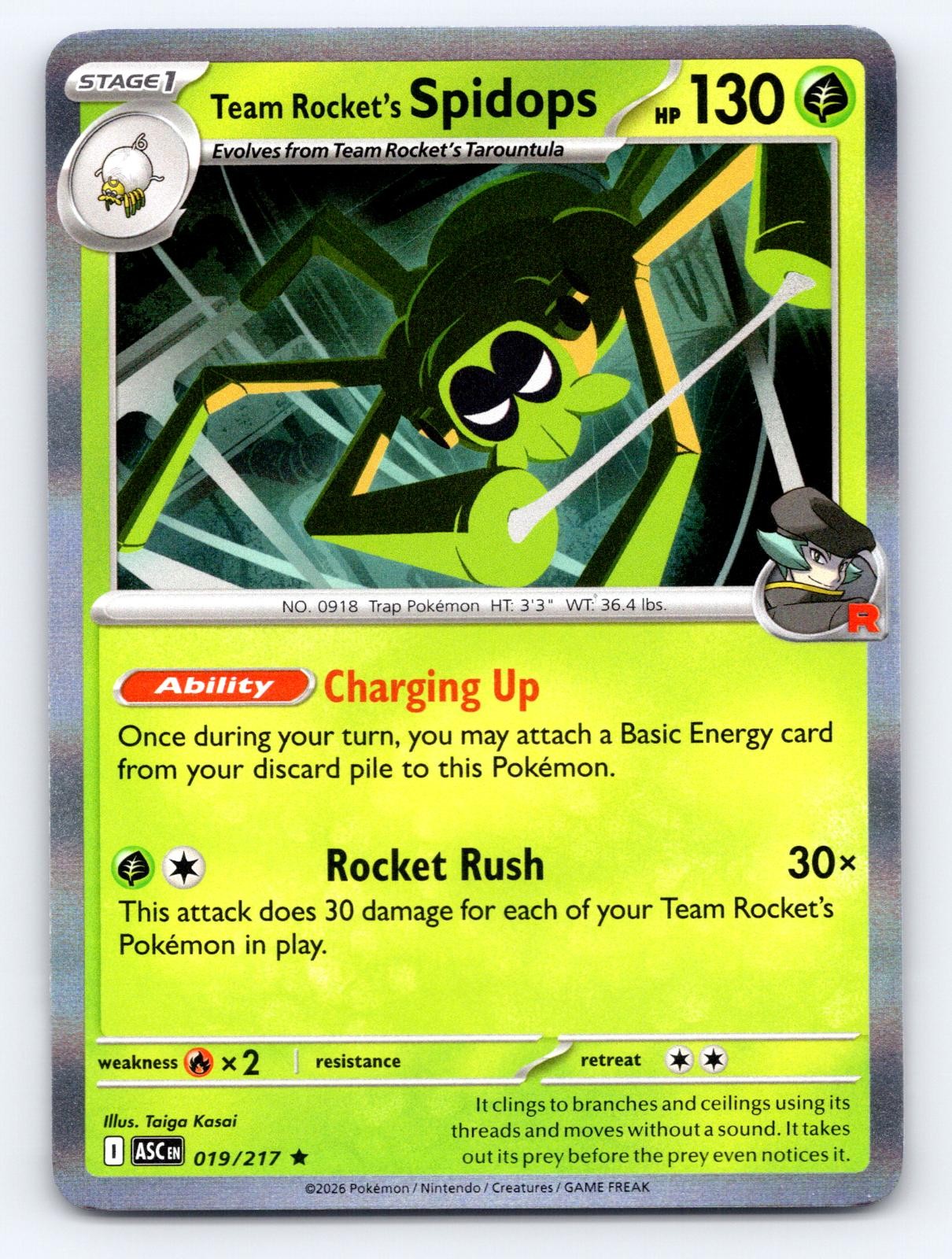 Team Rocket\'s Spidops 019/217 Rare Ascended Heroes Pokemon Holo Near Mint