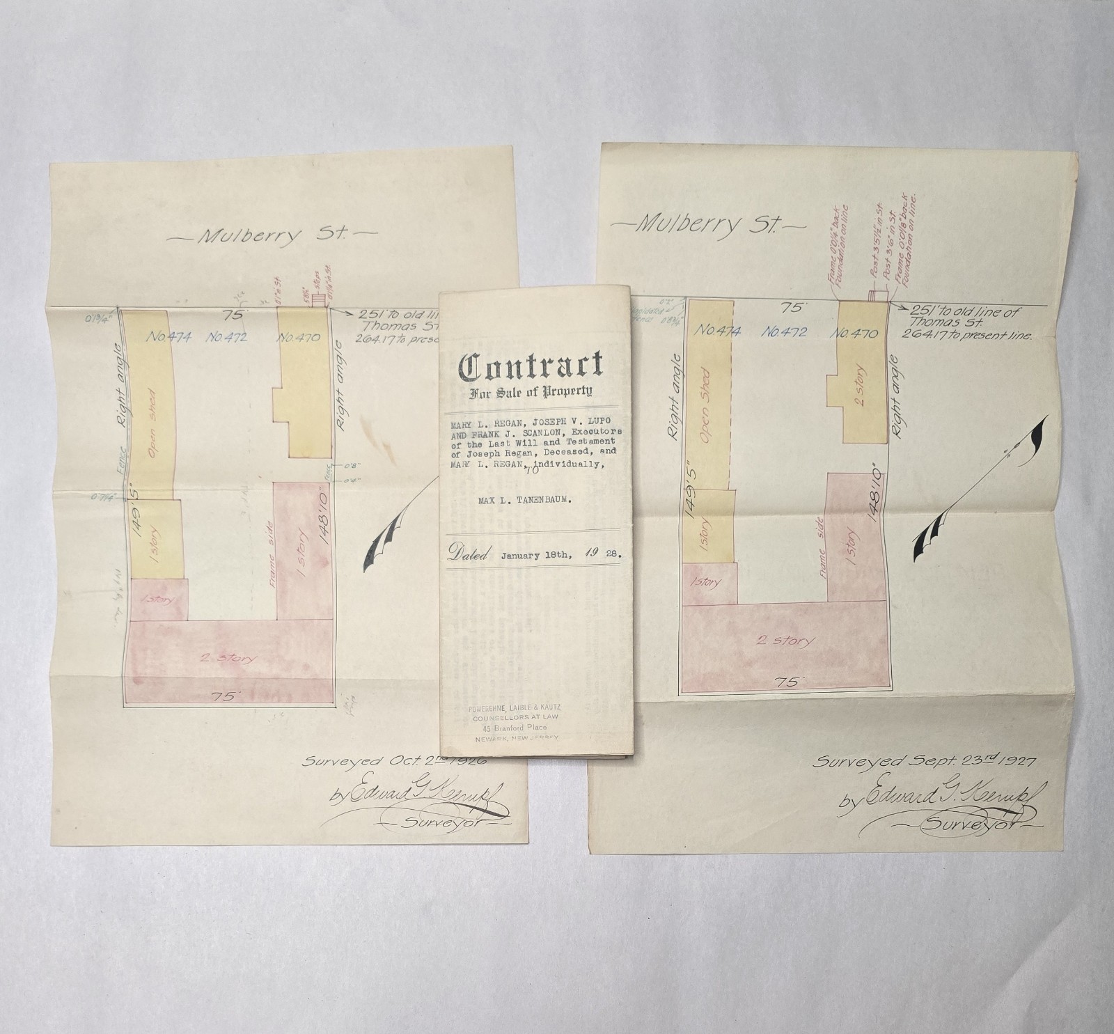 Newark NJ 470-474 Mulberry St Survey Map & Property Contract Archive 1926-28