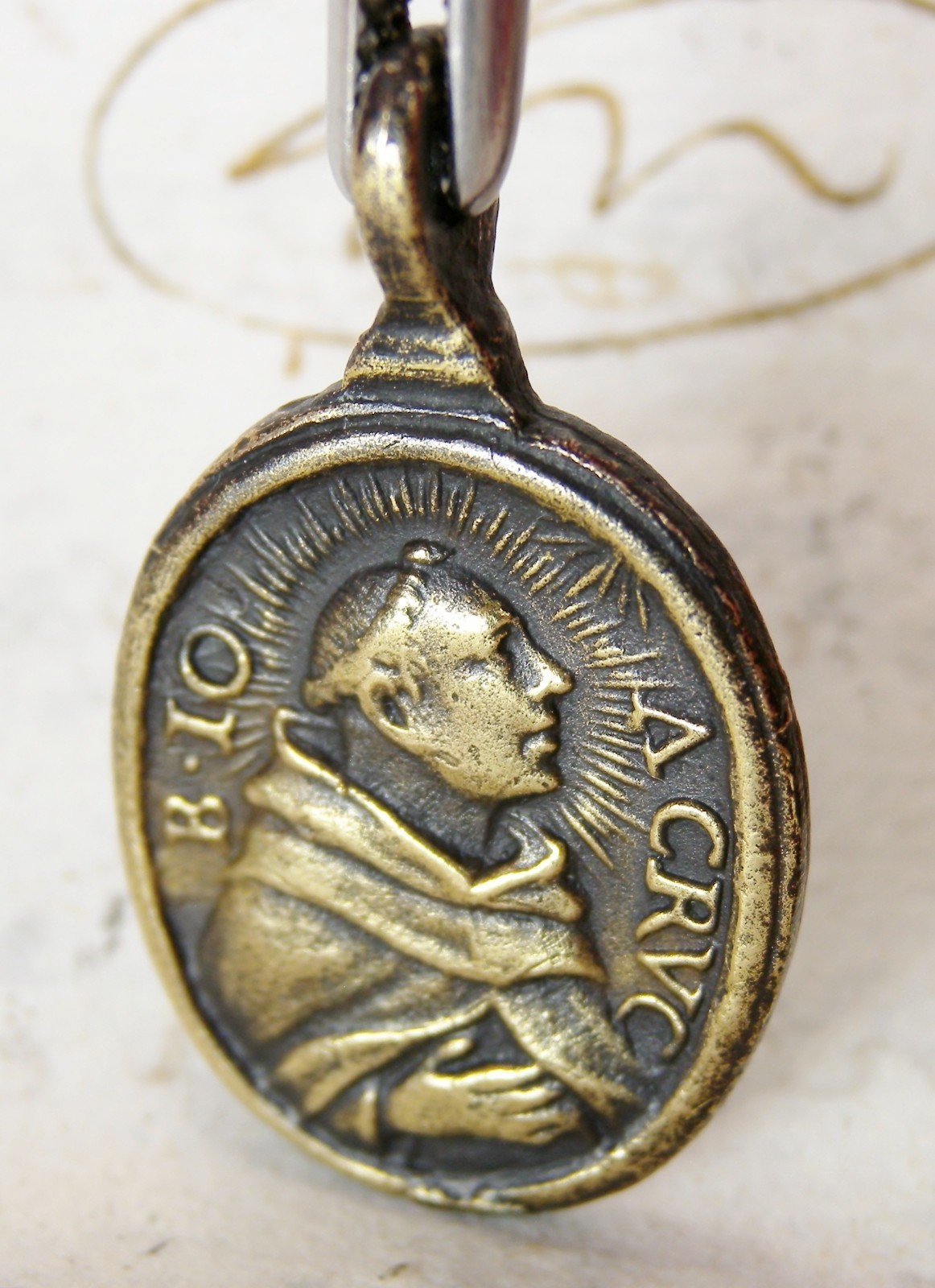 BEAUTIFUL ANTIQUE JOHN OF THE CROSS BEATIFICATION & TERESA OF AVILA ROSARY MEDAL