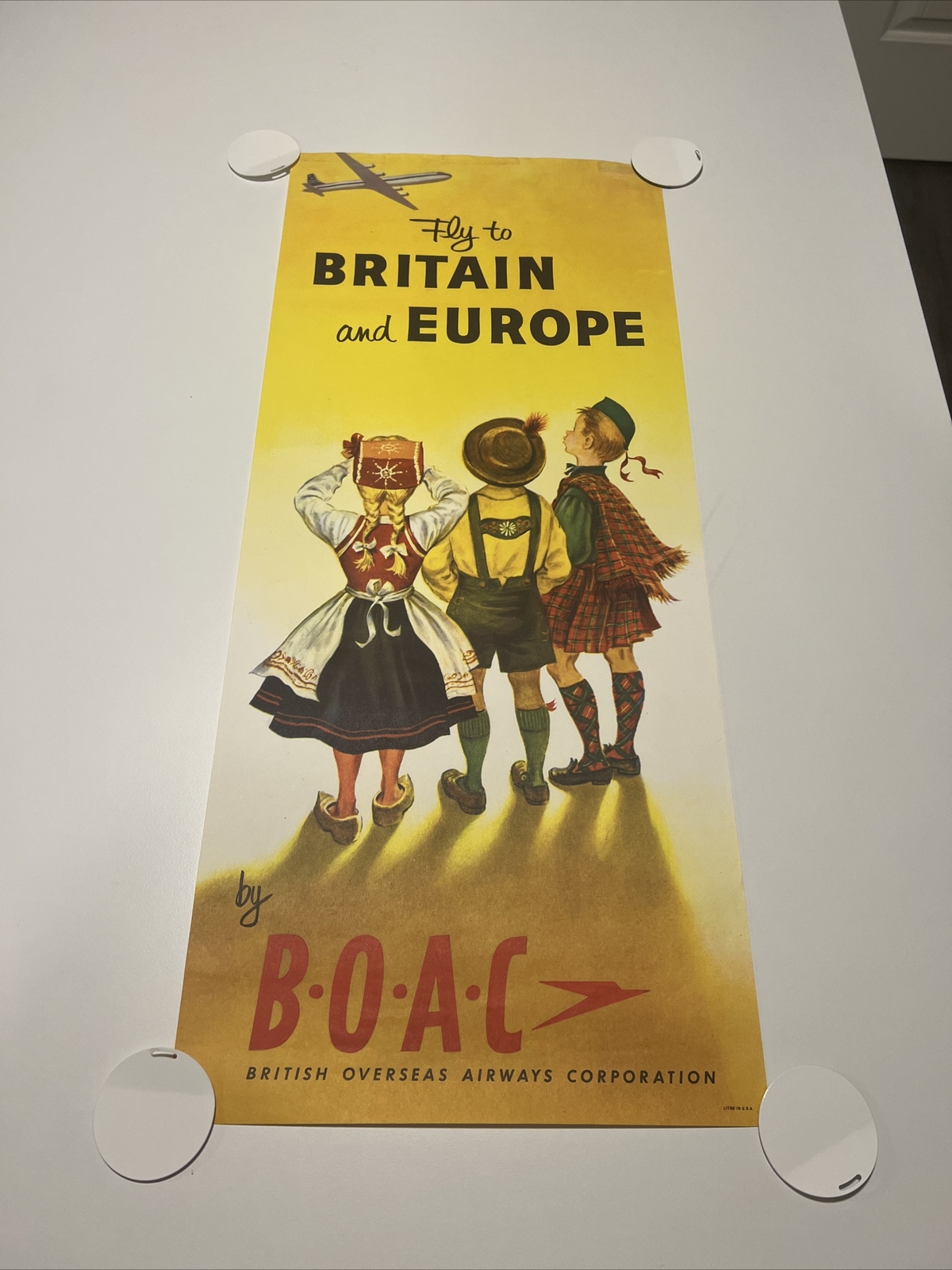 Vintage Original BOAC Travel Poster Fly To Britain Europe Frank Wooton... 28X12