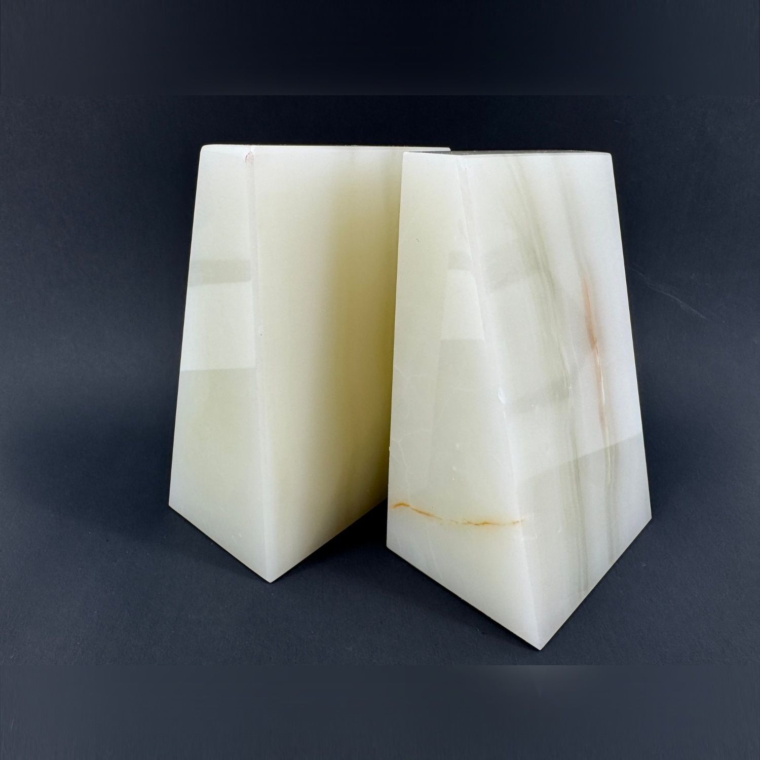 Vintage SERRV White Onyx Alabaster Bookends Pair Original Box Vintage SERRV White Onyx Alabaster Bookends Pair Original Box