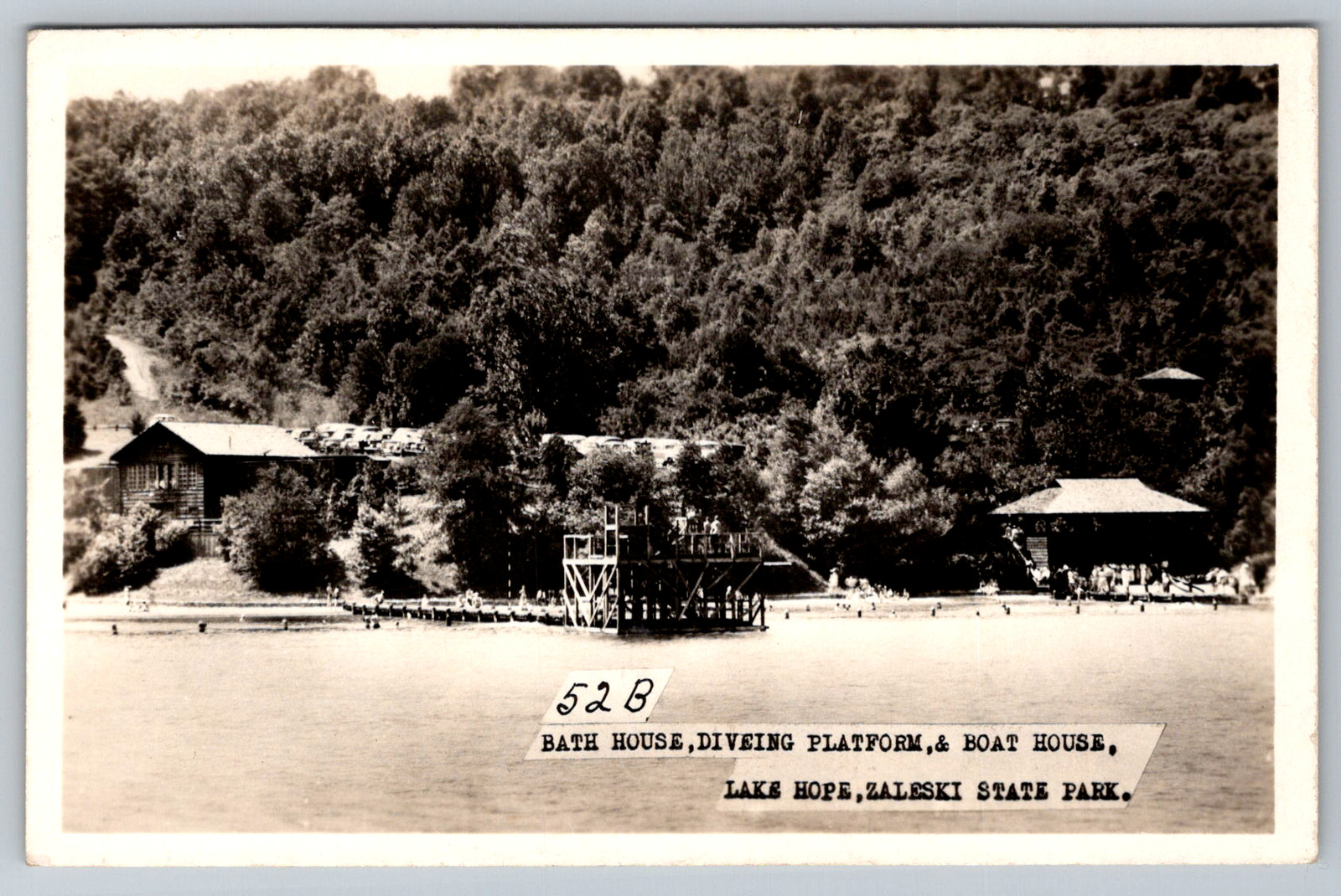 RPPC c1950s Bath House Diving Platform Boat House Lake Hope Zaleski Postcard RPPC c1950s Bath House Diving Platform Boat House Lake Hope Zaleski Postcard