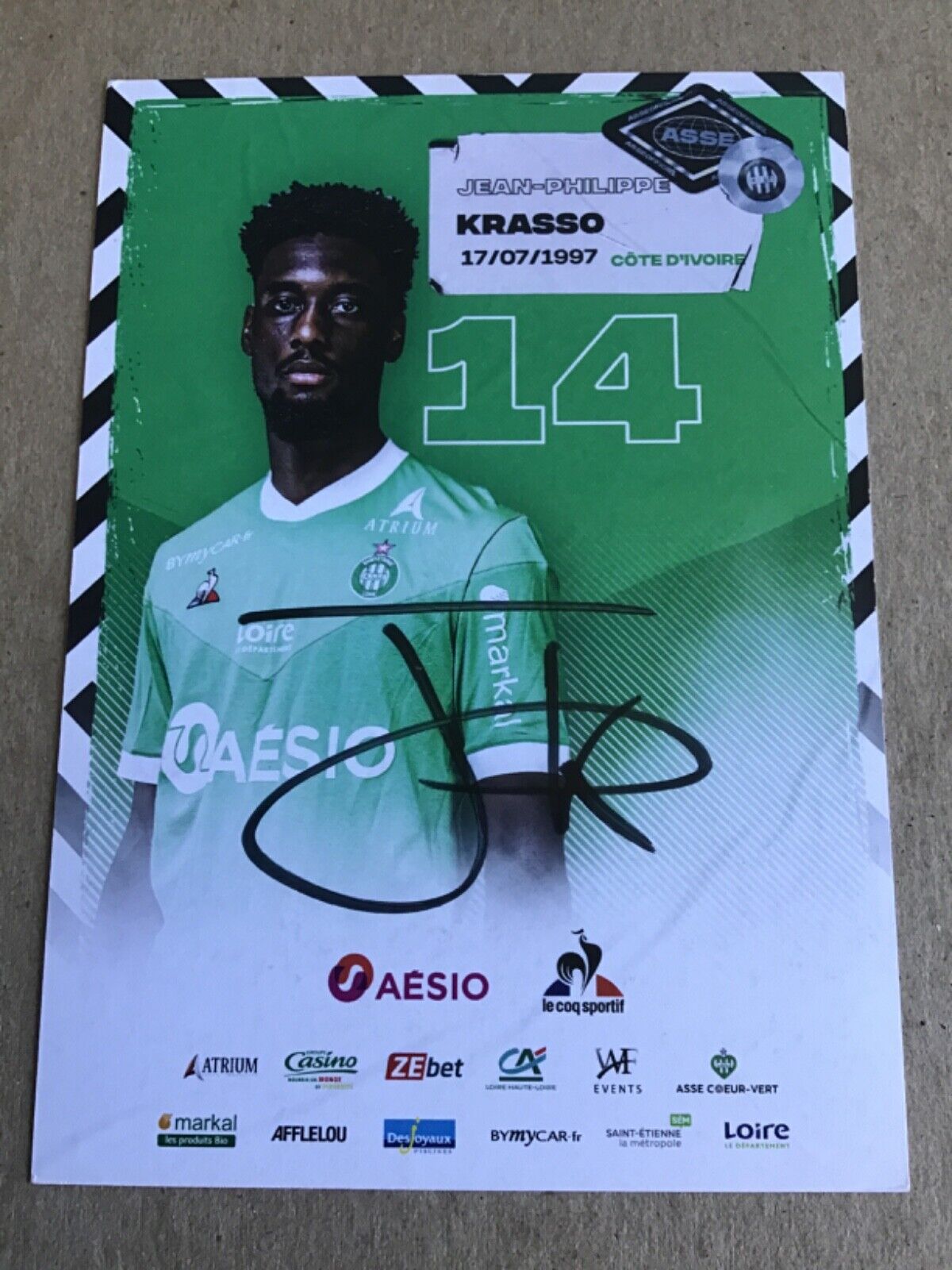Jean-Philippe Krasso, Ivory Coast 🇨🇮 AS Saint-Etienne 2020/21 hand signed