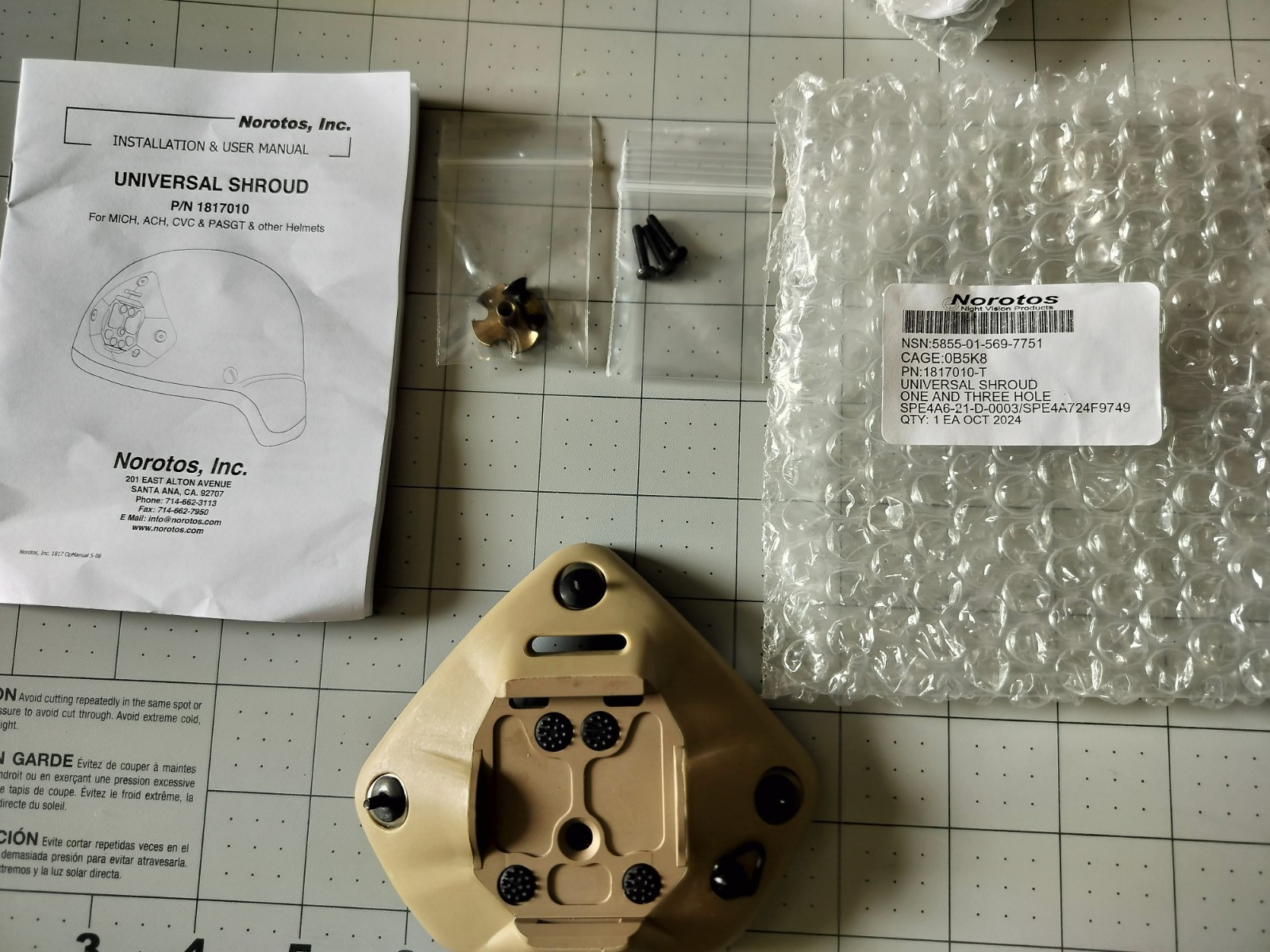 NOROTOS UNIVERSAL SHROUD HELMET NVG MOUNT 1 OR 3 HOLE NIP NOROTOS UNIVERSAL SHROUD HELMET NVG MOUNT 1 OR 3 HOLE NIP