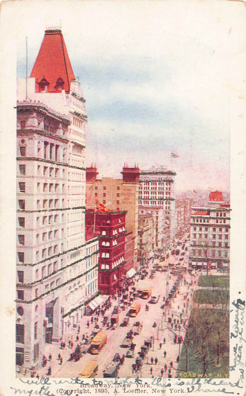 Lower Broadway, Manhattan, New York City, 1895 Postcard, Used 