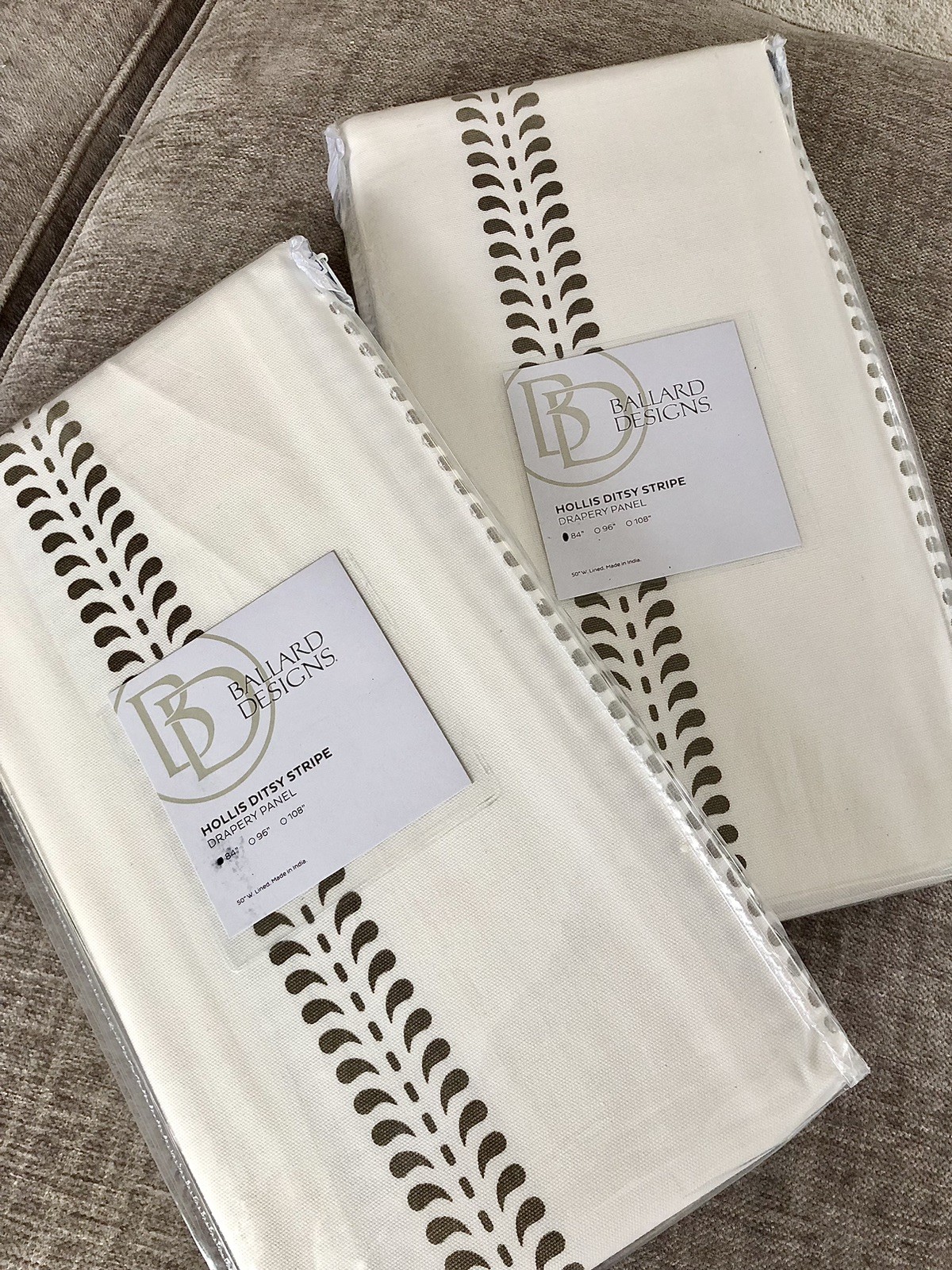 A Ballard Designs Hollis Ditsy Stripe Drapery Panels 50”x84” Each Natural NWT A Ballard Designs Hollis Ditsy Stripe Drapery Panels 50”x84” Each Natural NWT