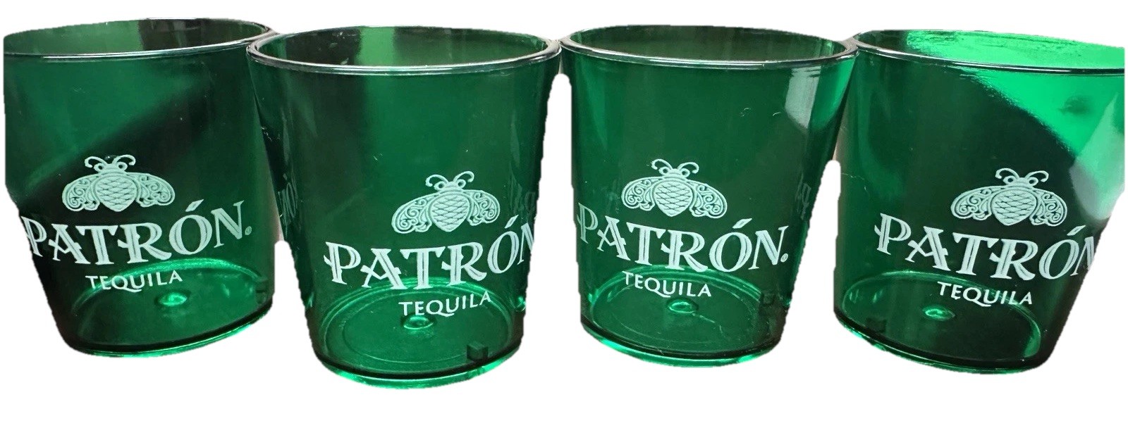Set of 4 - Patron Logo 2 Oz Shot Glasses Set Lot 4-Pk Green Plastic St Patrick Set of 4 - Patron Logo 2 Oz Shot Glasses Set Lot 4-Pk Green Plastic St Patrick