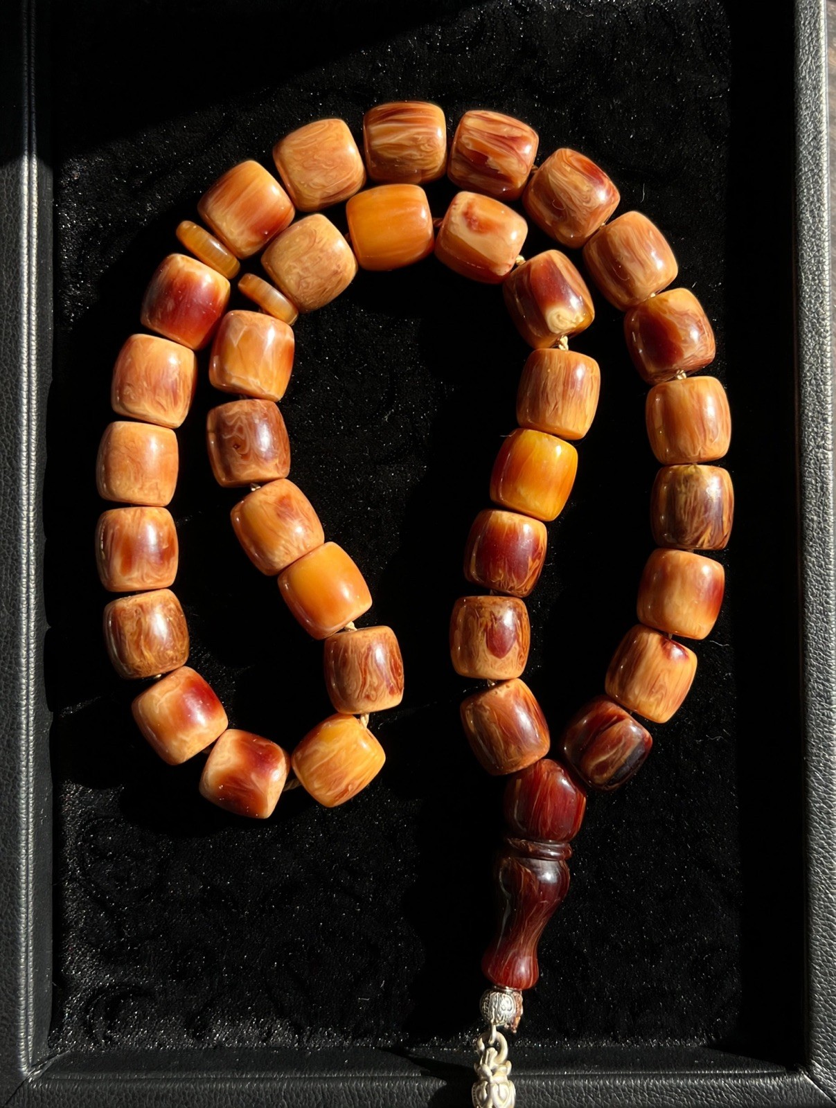 Vintage German Bakelite Faturan Galaxy Miski Tasbih 99.5g 35 Beads 999 Silver 