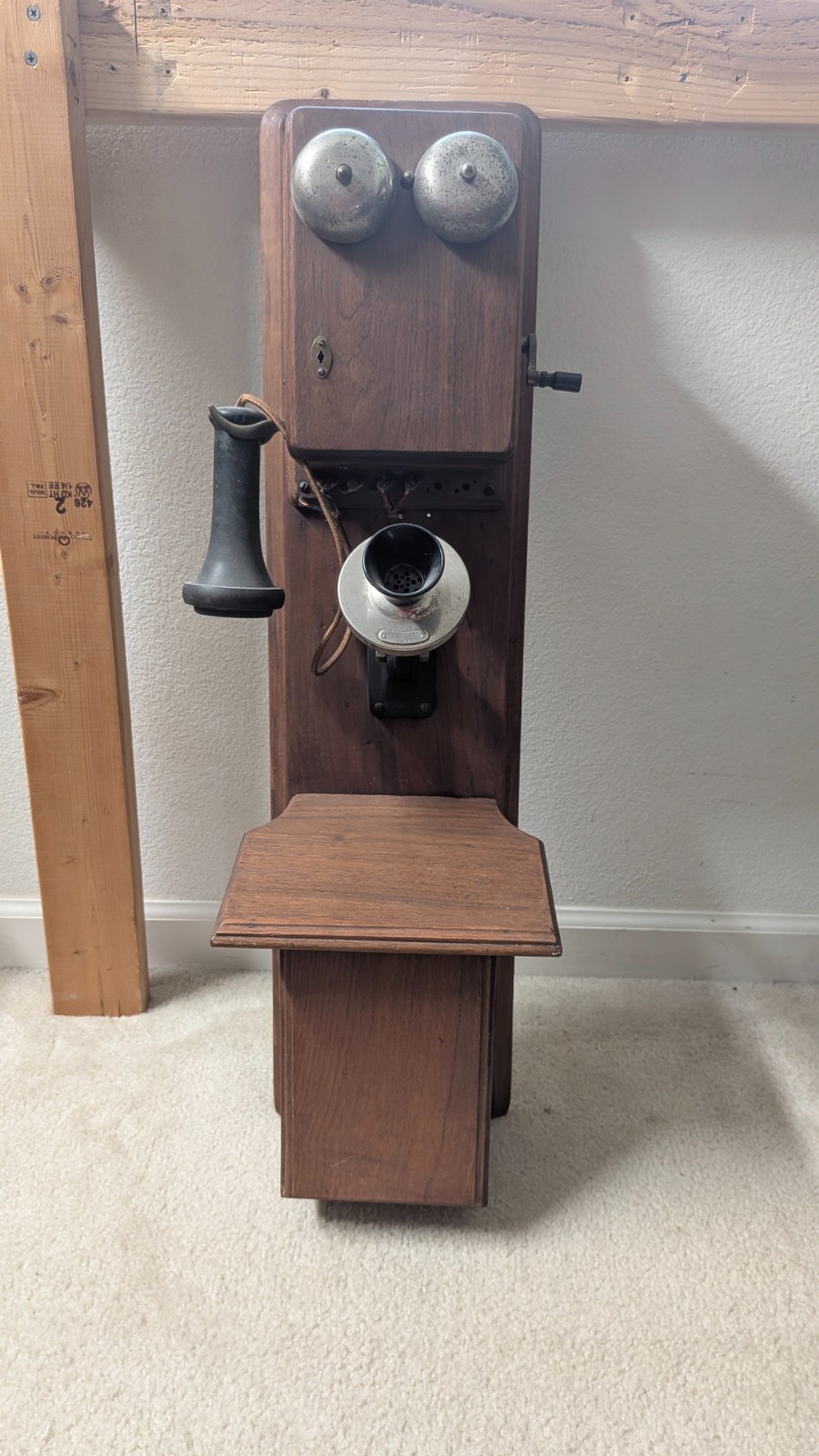 Antique 1900s American Bell Telephone Hand Crank Oak Wood Wall Telephone