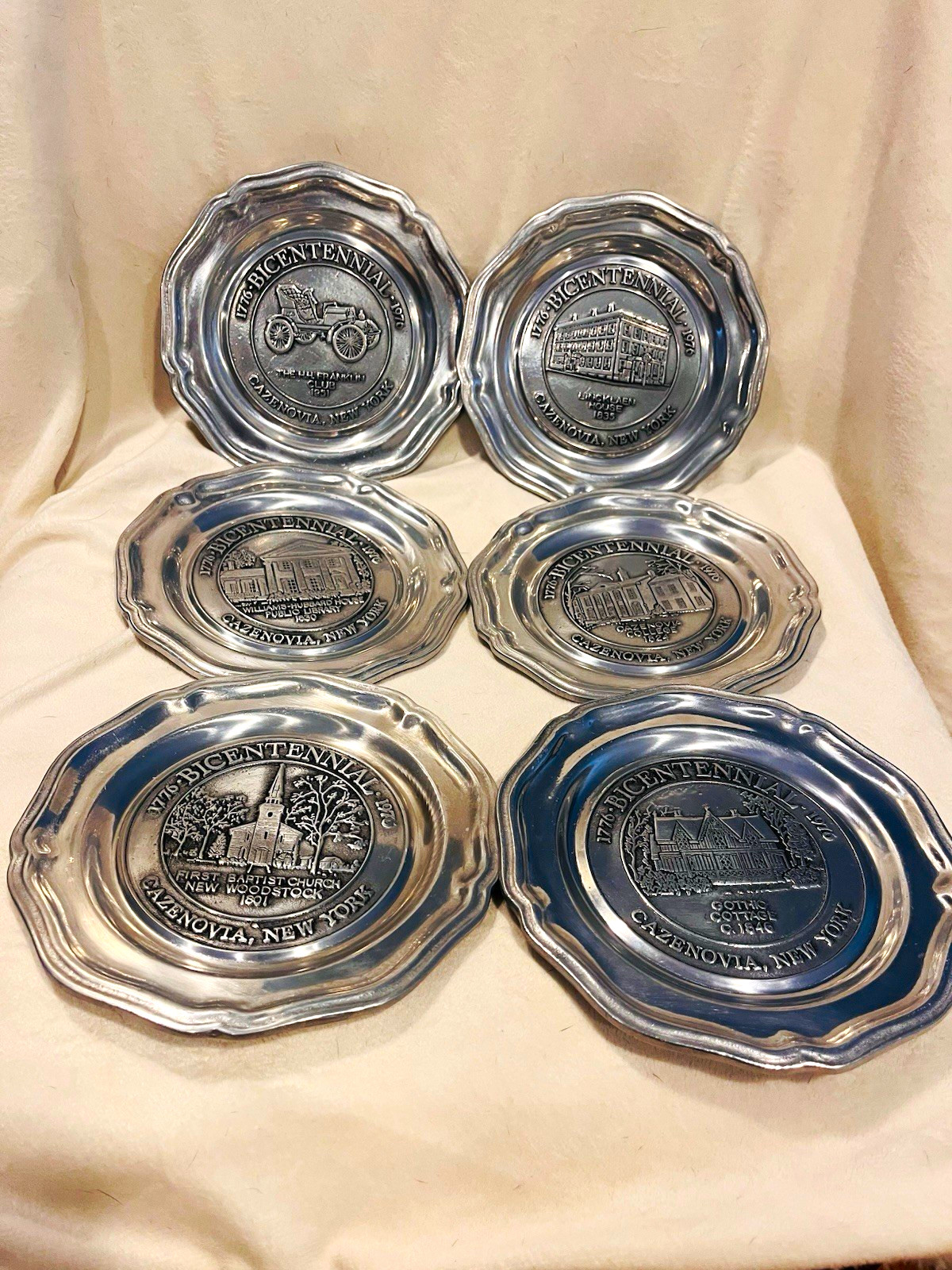 Wilton Columbia PA Pewter Bicentennial 1776-1976 Embossed Plates Set of 6 Wilton Columbia PA Pewter Bicentennial 1776-1976 Embossed Plates Set of 6