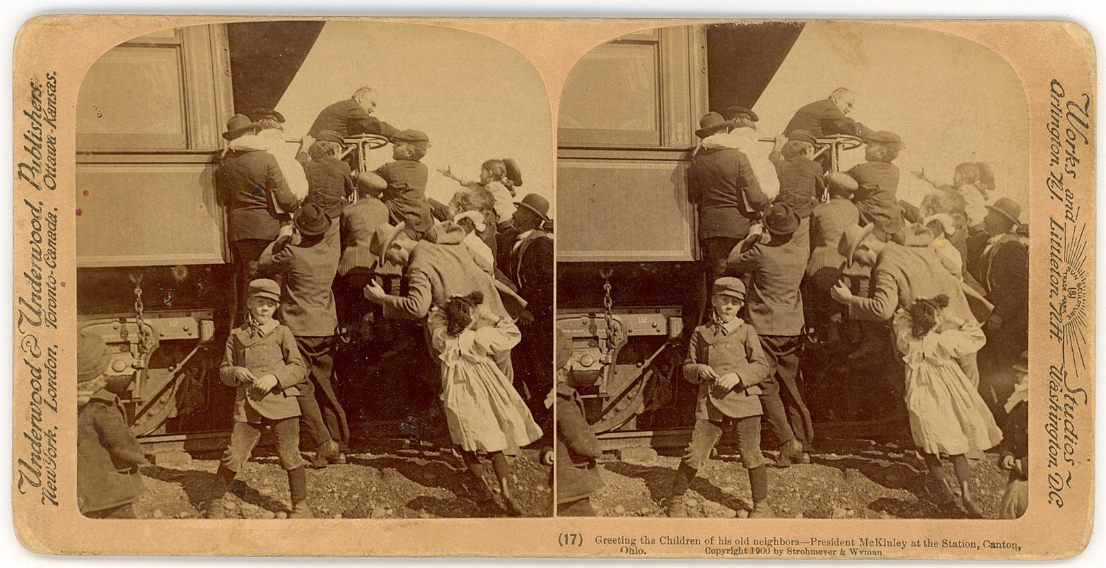 OHIO STEREOVIEW - Canton - William McKinley on Train - Underwood c1900