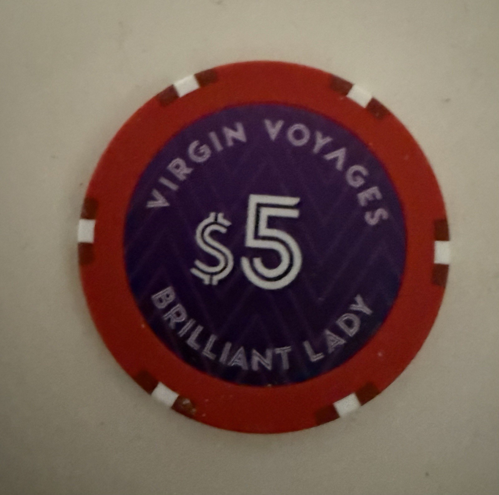 $5 Virgin Voyages Casino Chip Brilliant Lady Miami $5 Virgin Voyages Casino Chip Brilliant Lady Miami