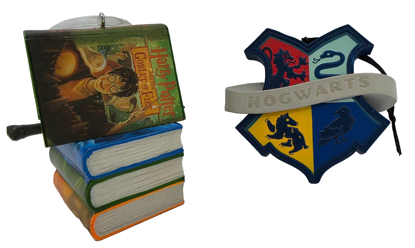 Hallmark Harry Potter Book Wand and Crest 2 Christmas Ornaments New w Boxes